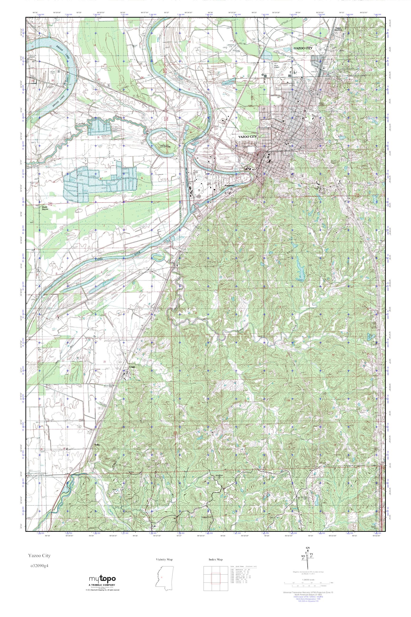 MyTopo Yazoo City, Mississippi USGS Quad Topo Map