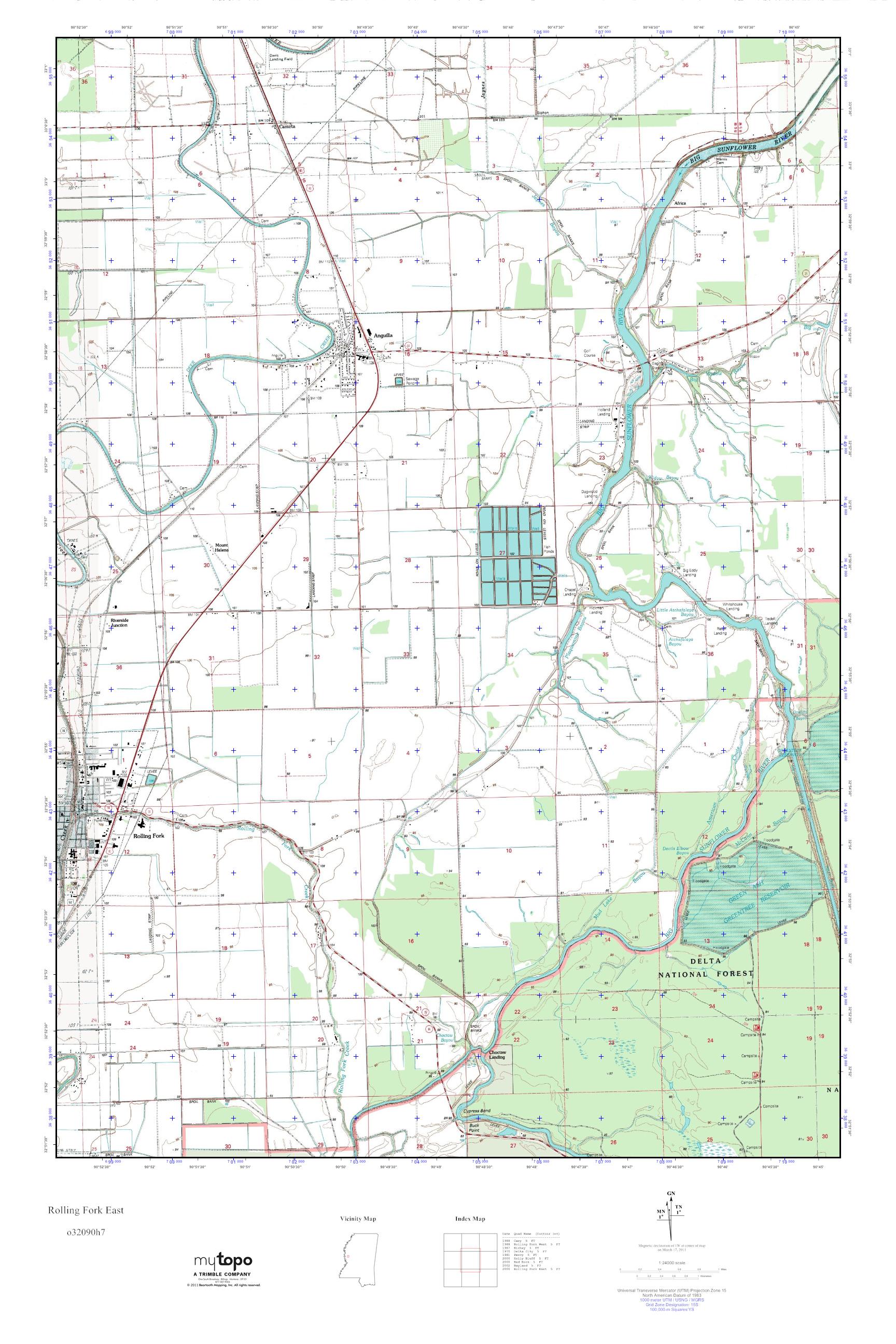 MyTopo Rolling Fork East, Mississippi USGS Quad Topo Map