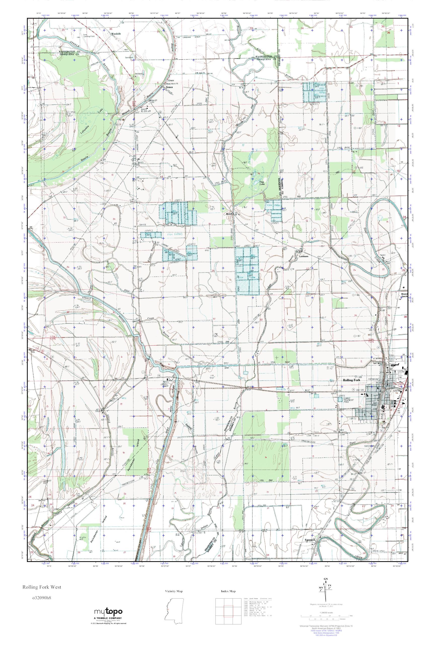 MyTopo Rolling Fork West, Mississippi USGS Quad Topo Map