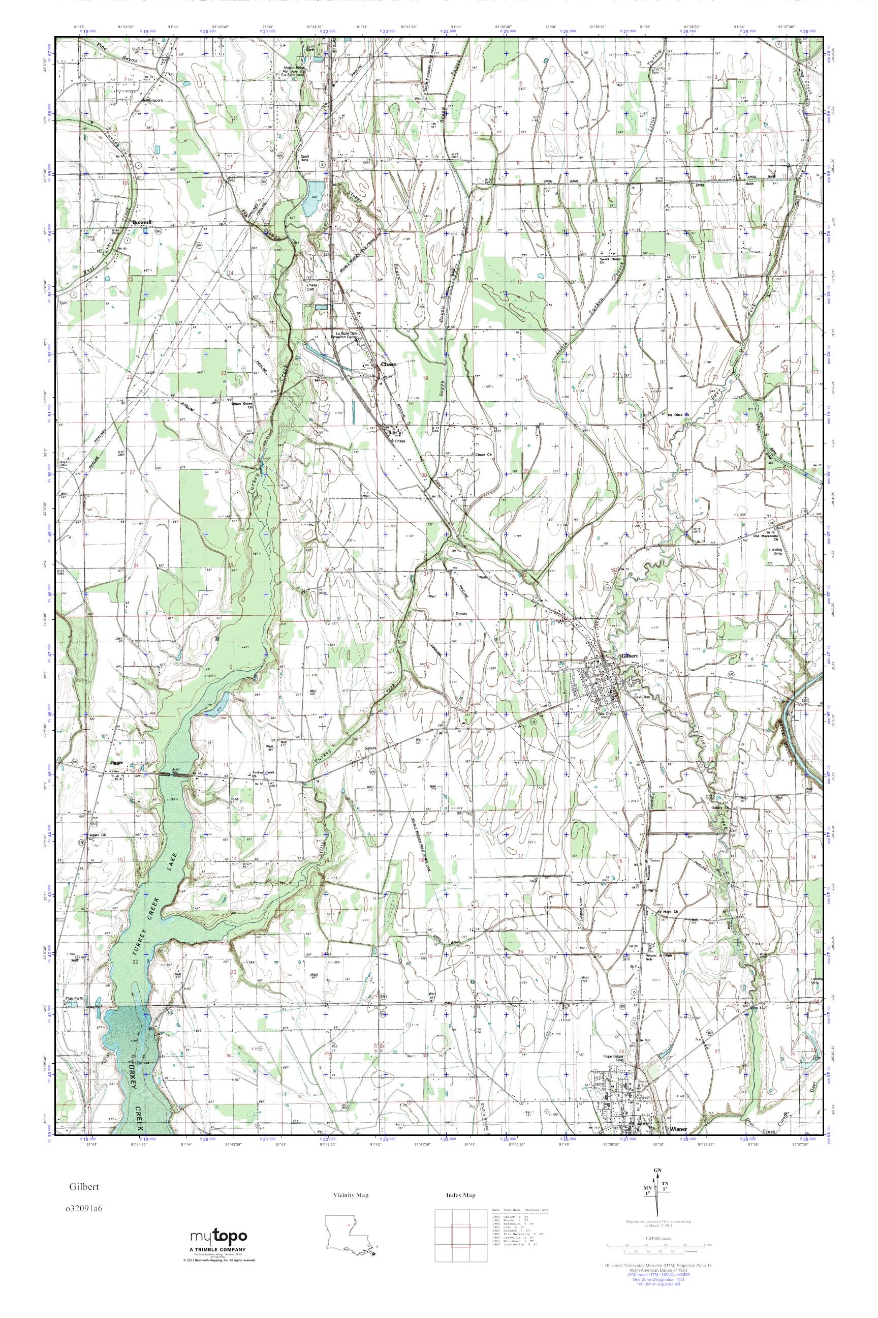 MyTopo Gilbert, Louisiana USGS Quad Topo Map