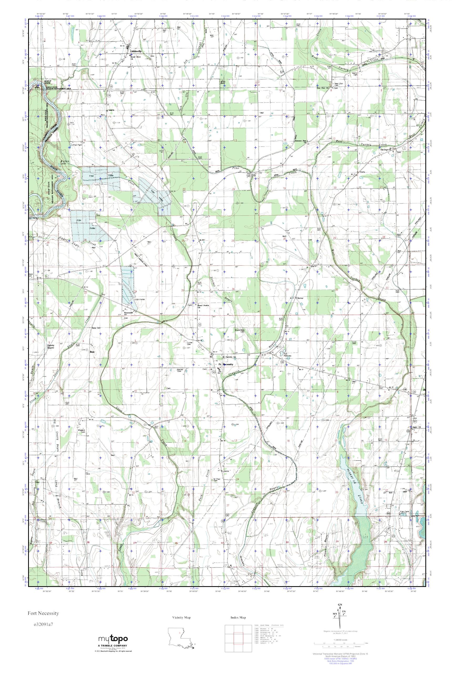 MyTopo Fort Necessity, Louisiana USGS Quad Topo Map