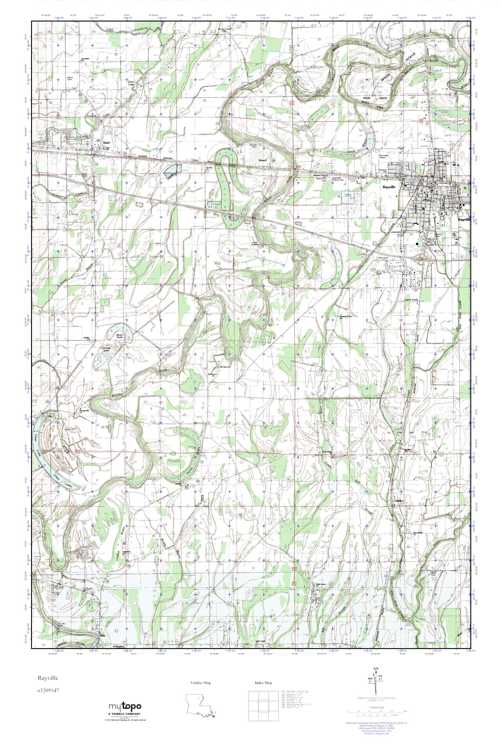 MyTopo Rayville, Louisiana USGS Quad Topo Map