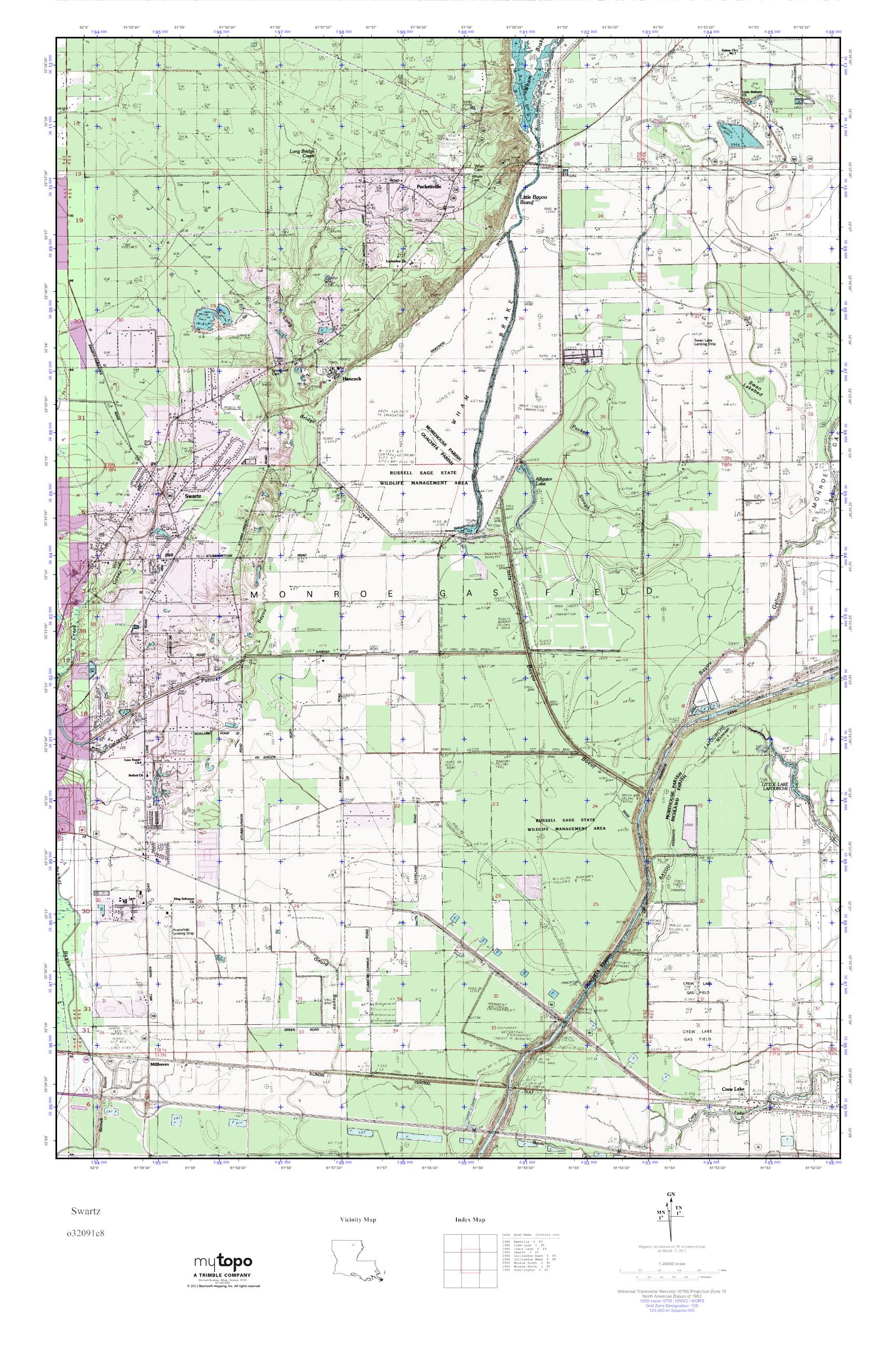 MyTopo Swartz, Louisiana USGS Quad Topo Map