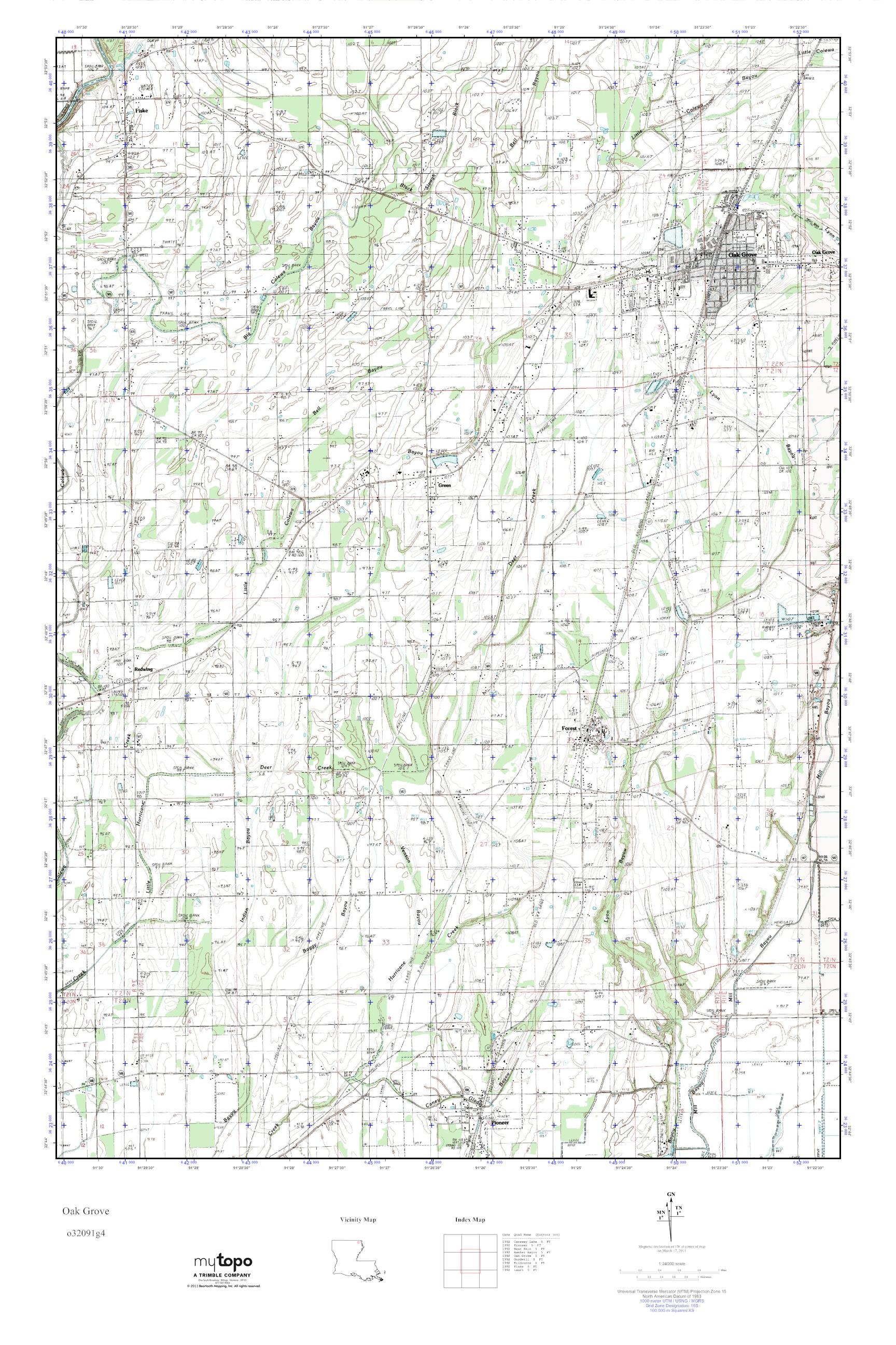 MyTopo Oak Grove, Louisiana USGS Quad Topo Map