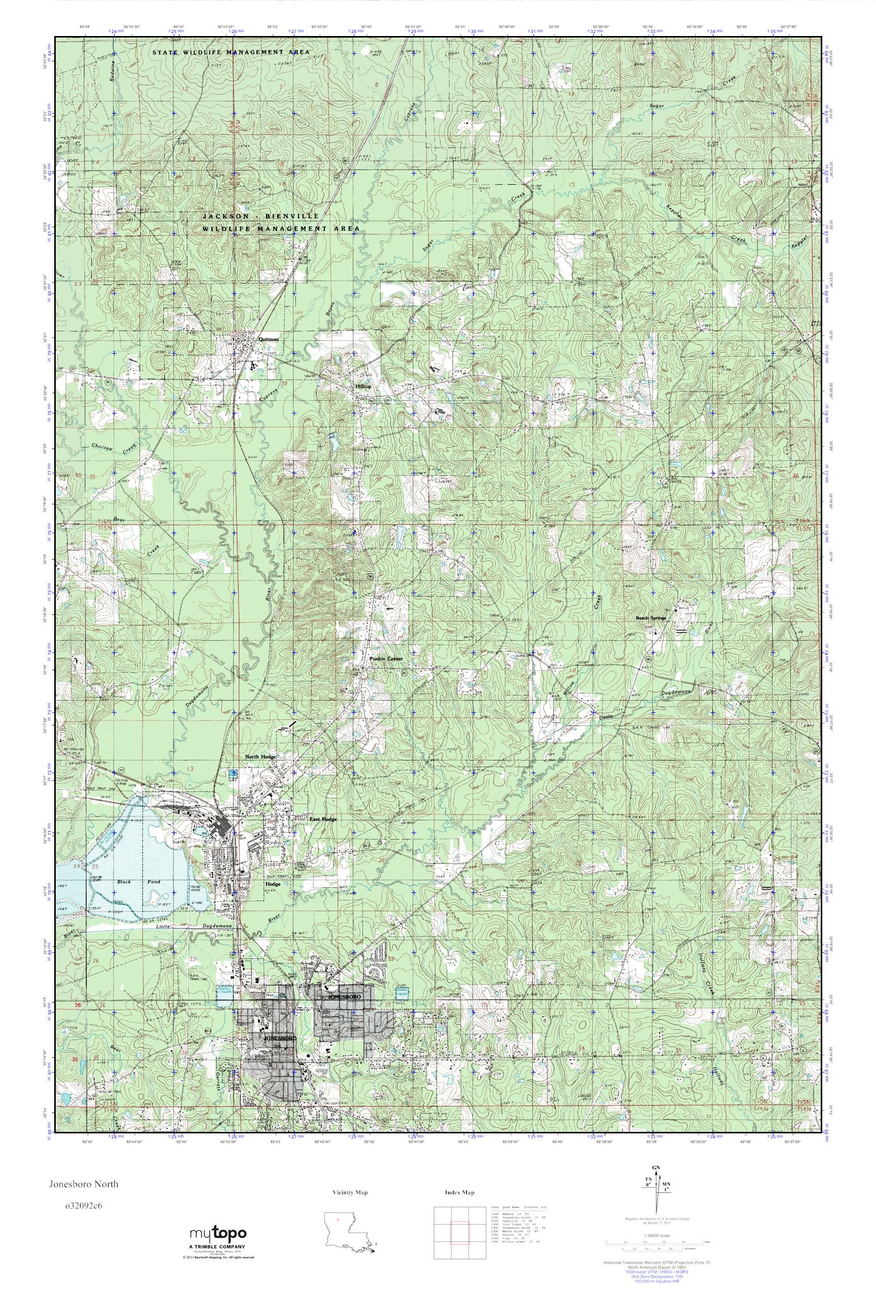 MyTopo Jonesboro North, Louisiana USGS Quad Topo Map