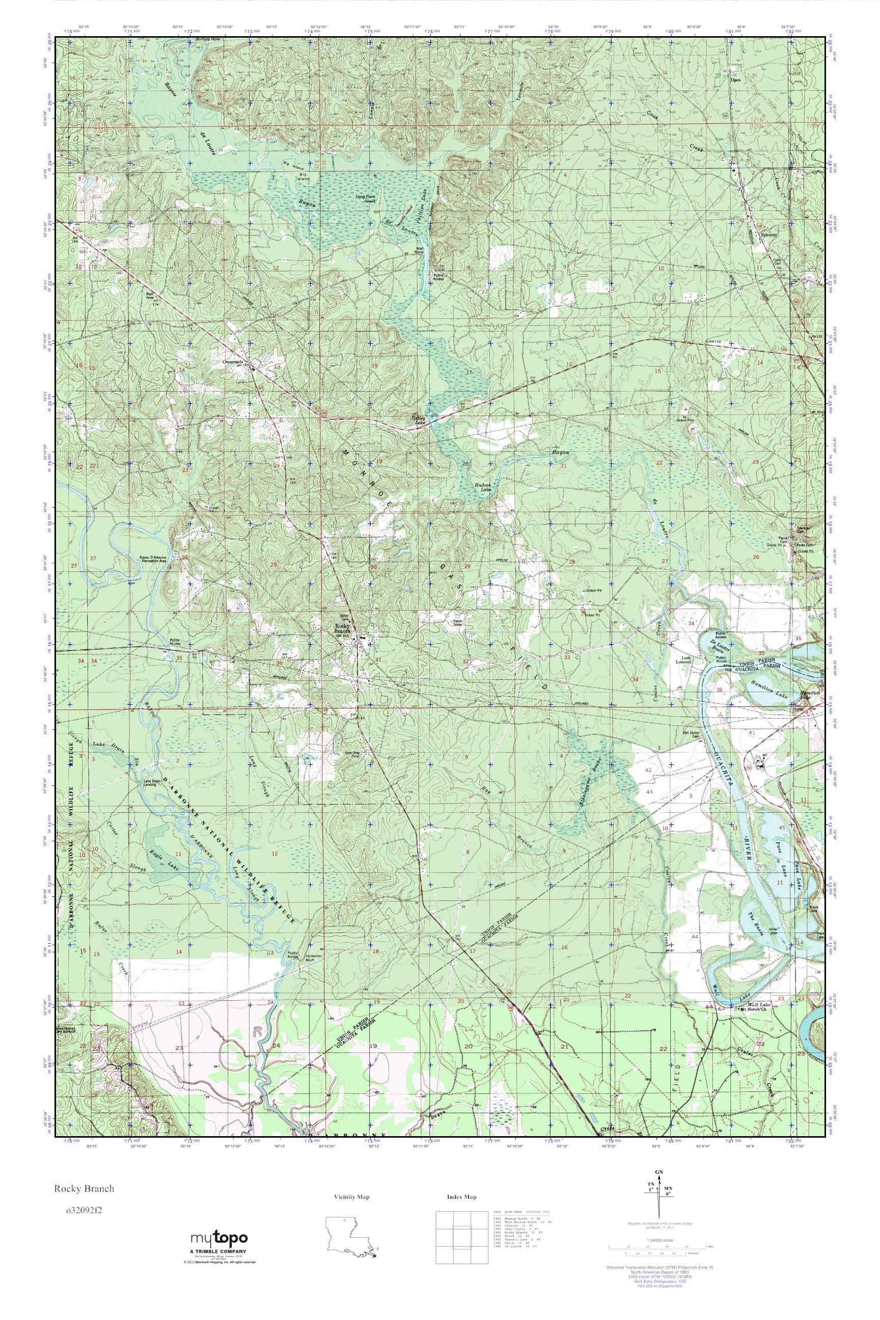 MyTopo Rocky Branch, Louisiana USGS Quad Topo Map