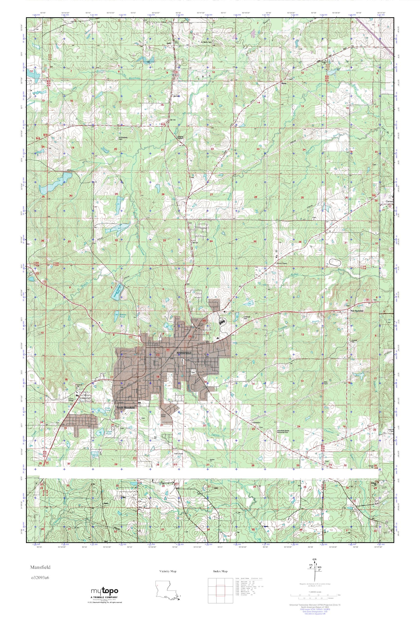MyTopo Mansfield, Louisiana USGS Quad Topo Map