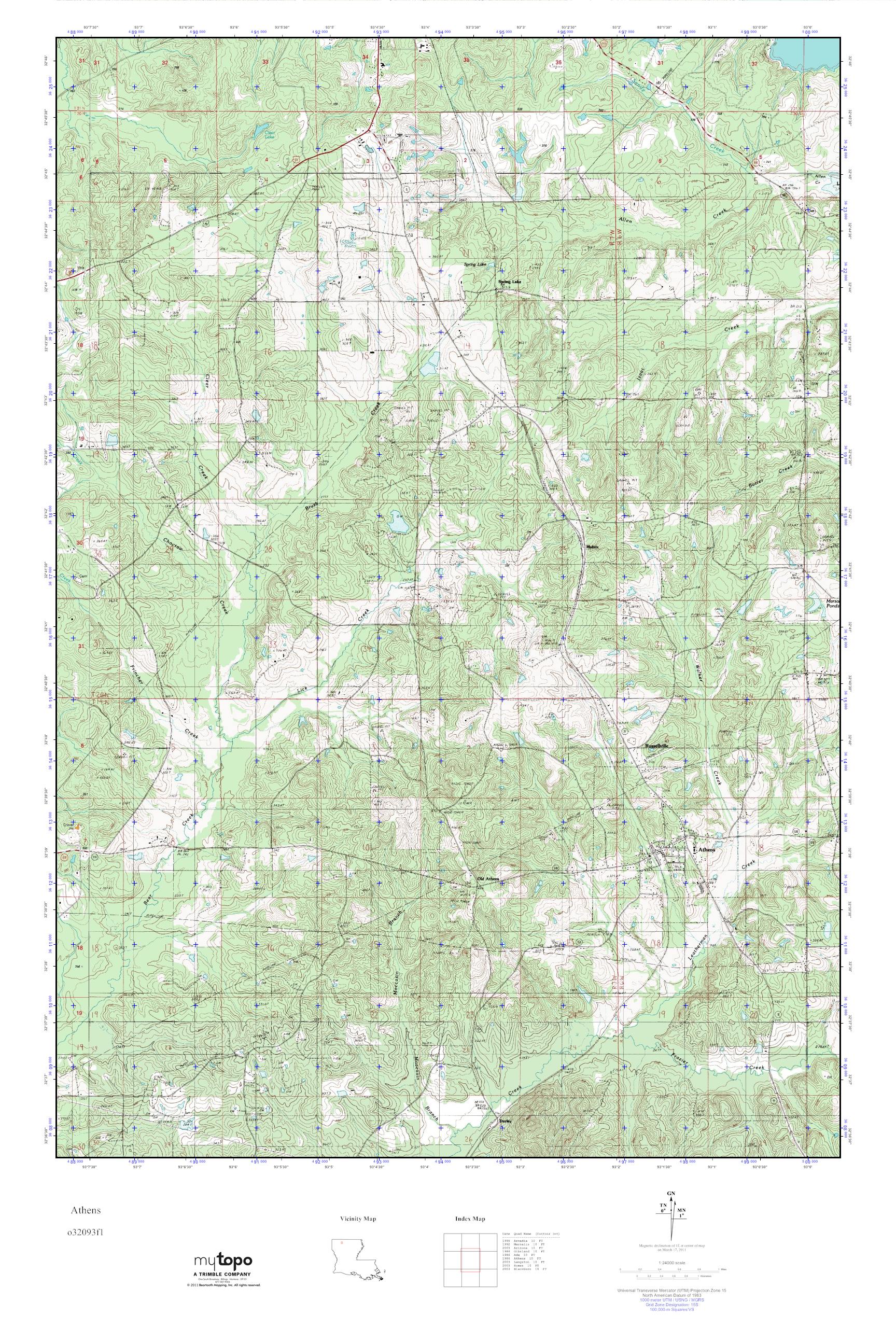 MyTopo Athens, Louisiana USGS Quad Topo Map