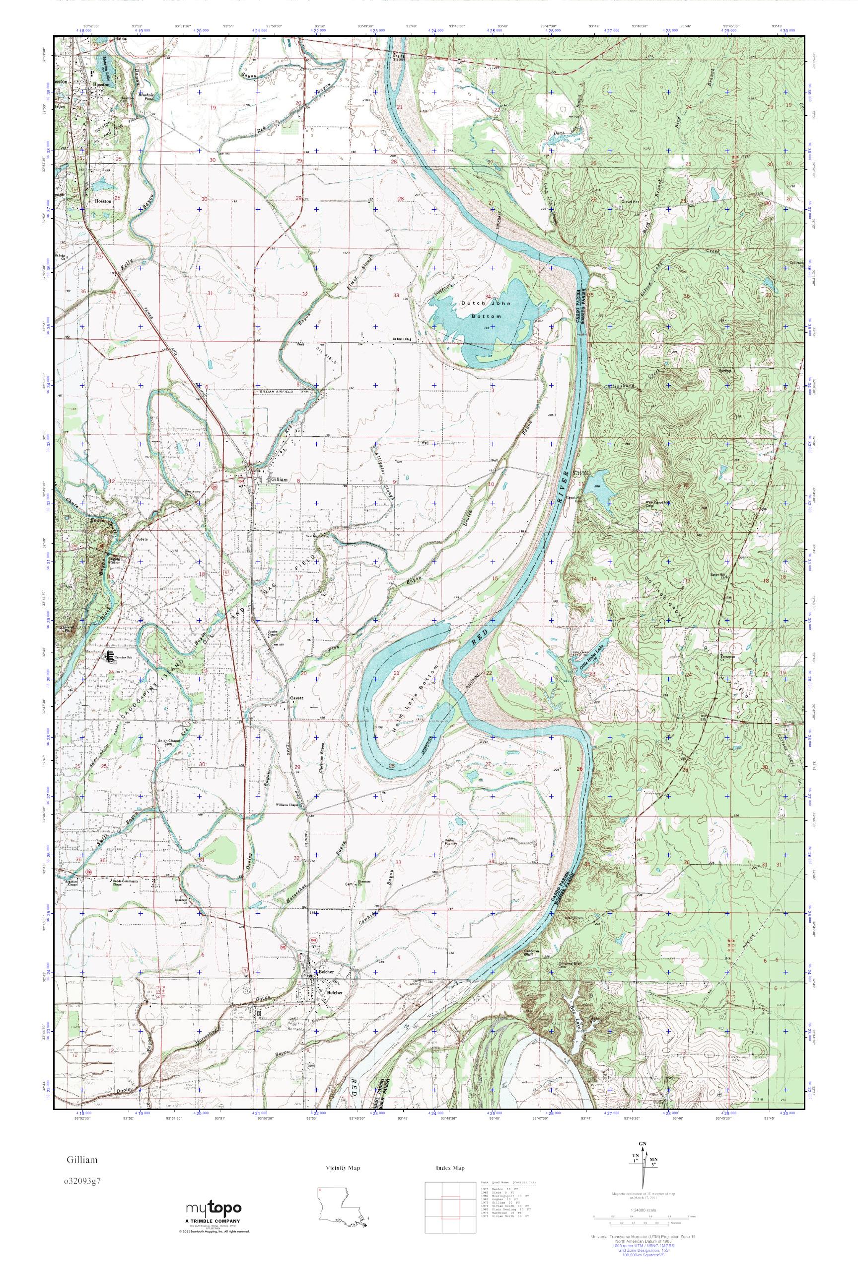 MyTopo Gilliam, Louisiana USGS Quad Topo Map