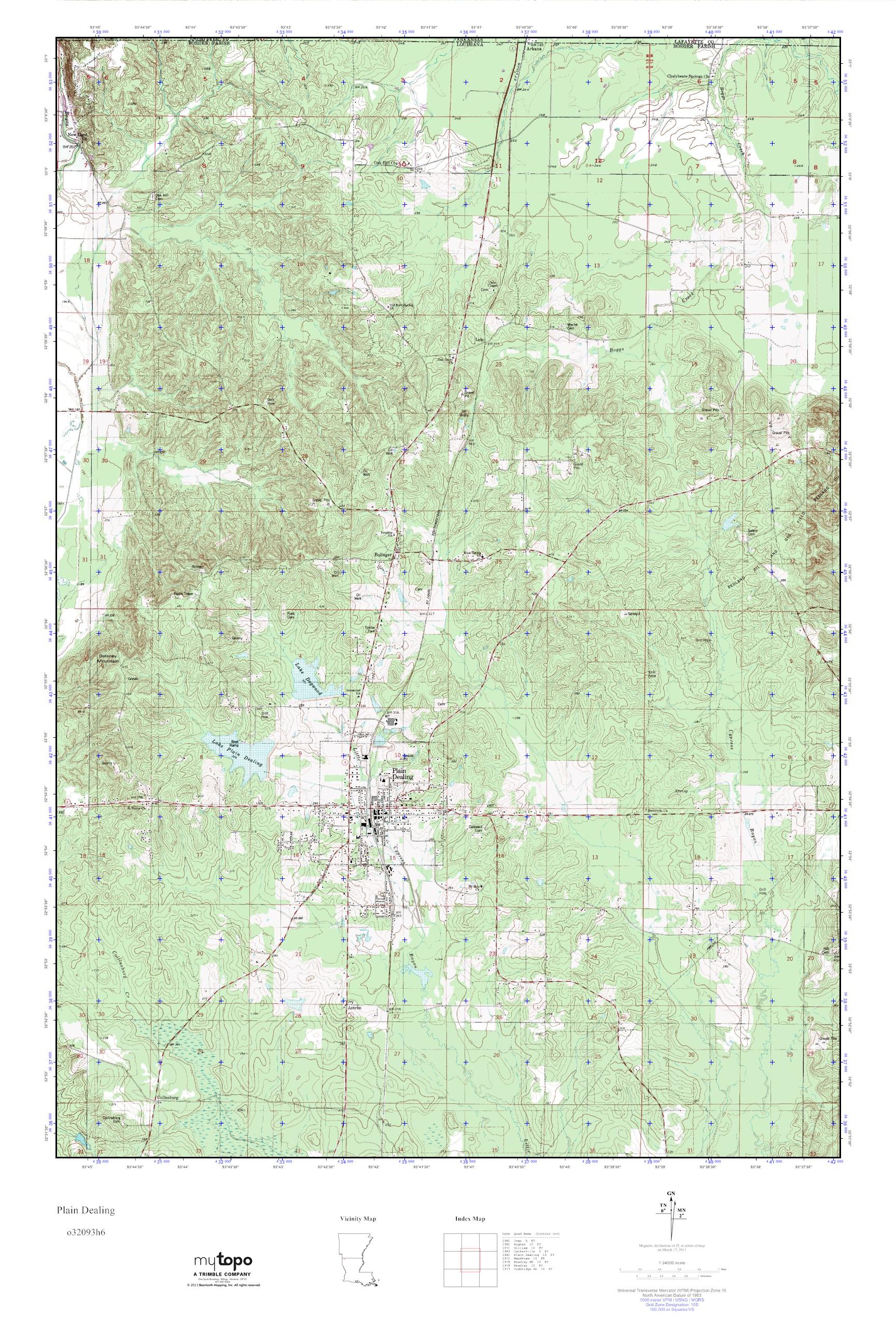 MyTopo Plain Dealing, Louisiana USGS Quad Topo Map