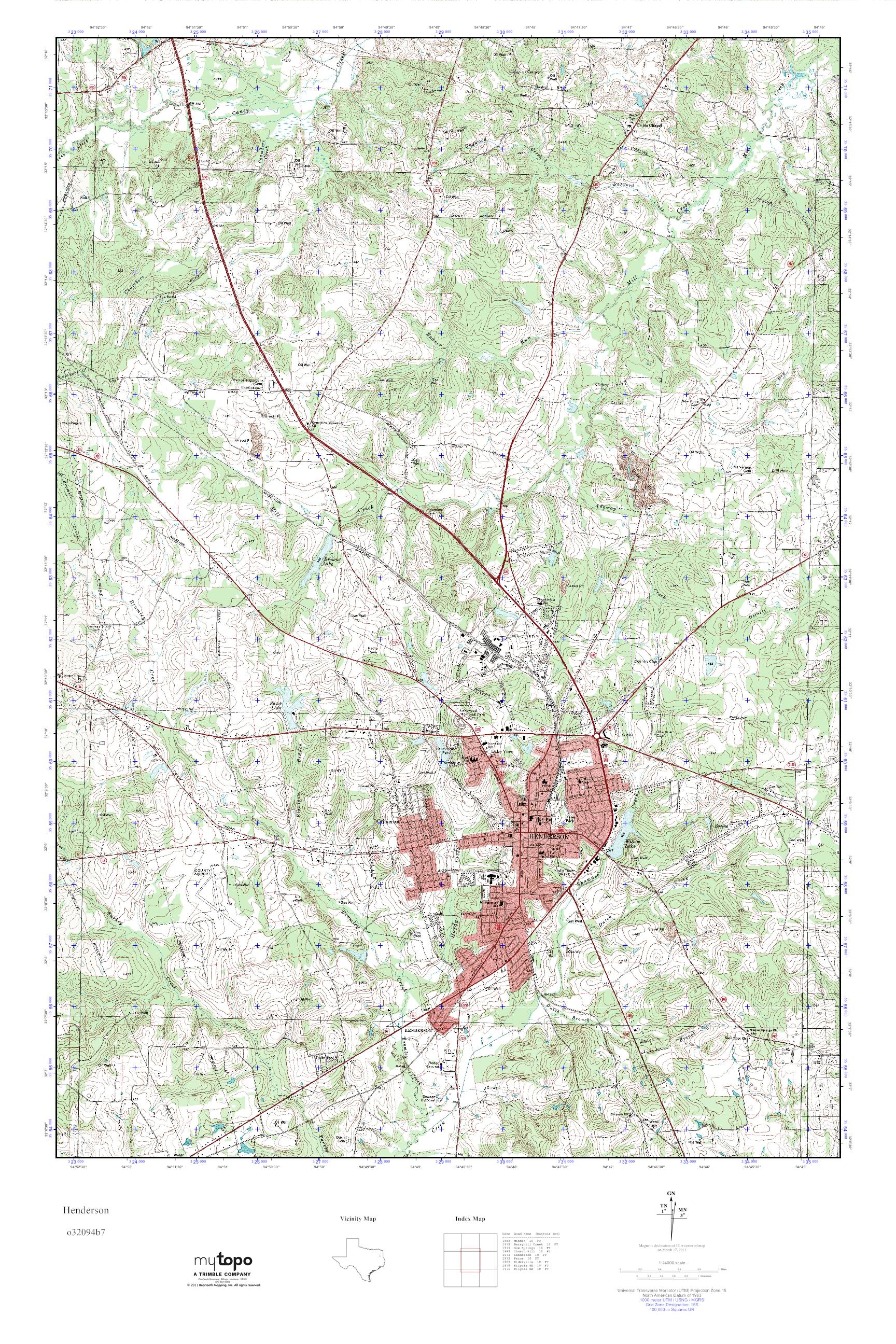 MyTopo Henderson, Texas USGS Quad Topo Map