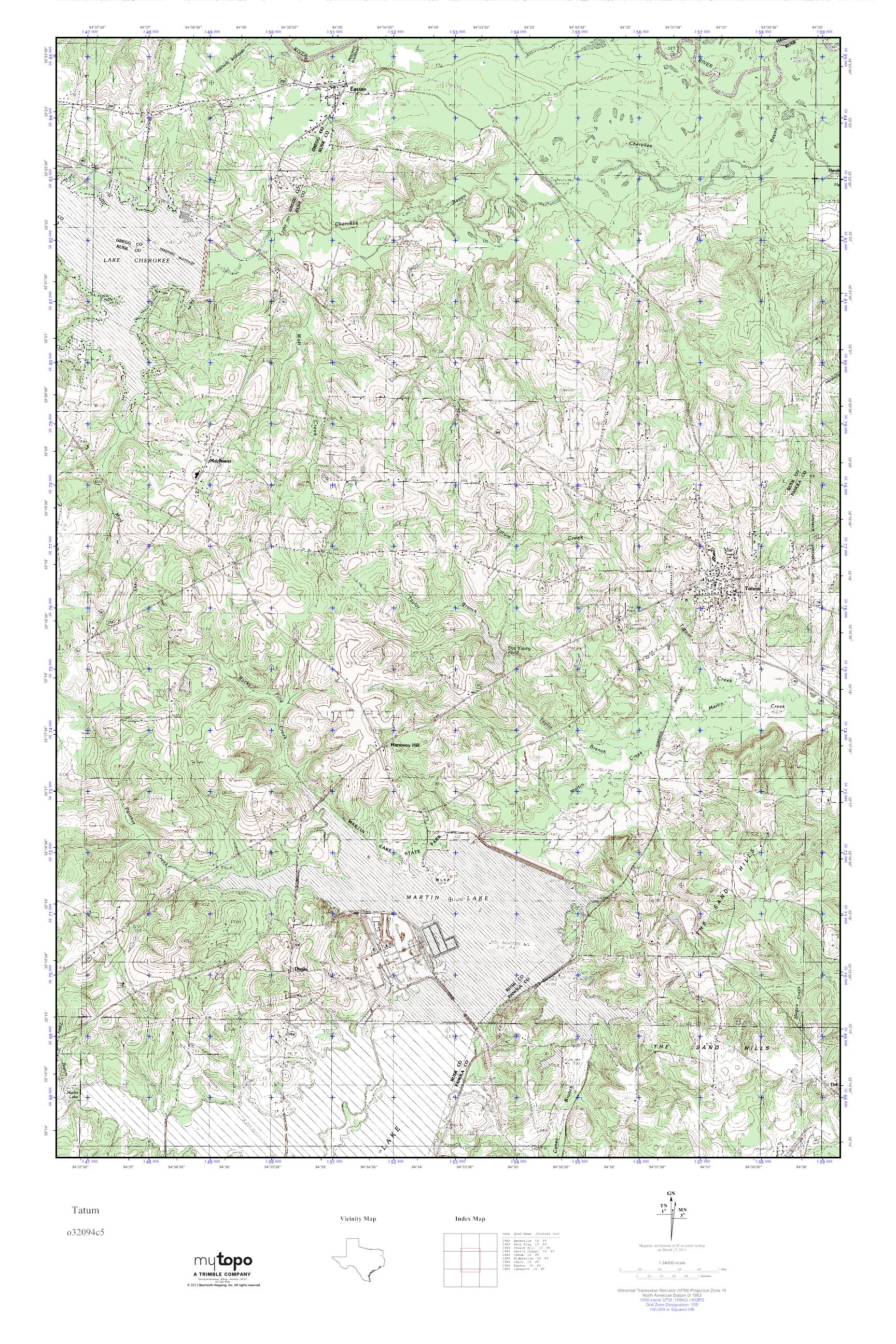 MyTopo Tatum, Texas USGS Quad Topo Map