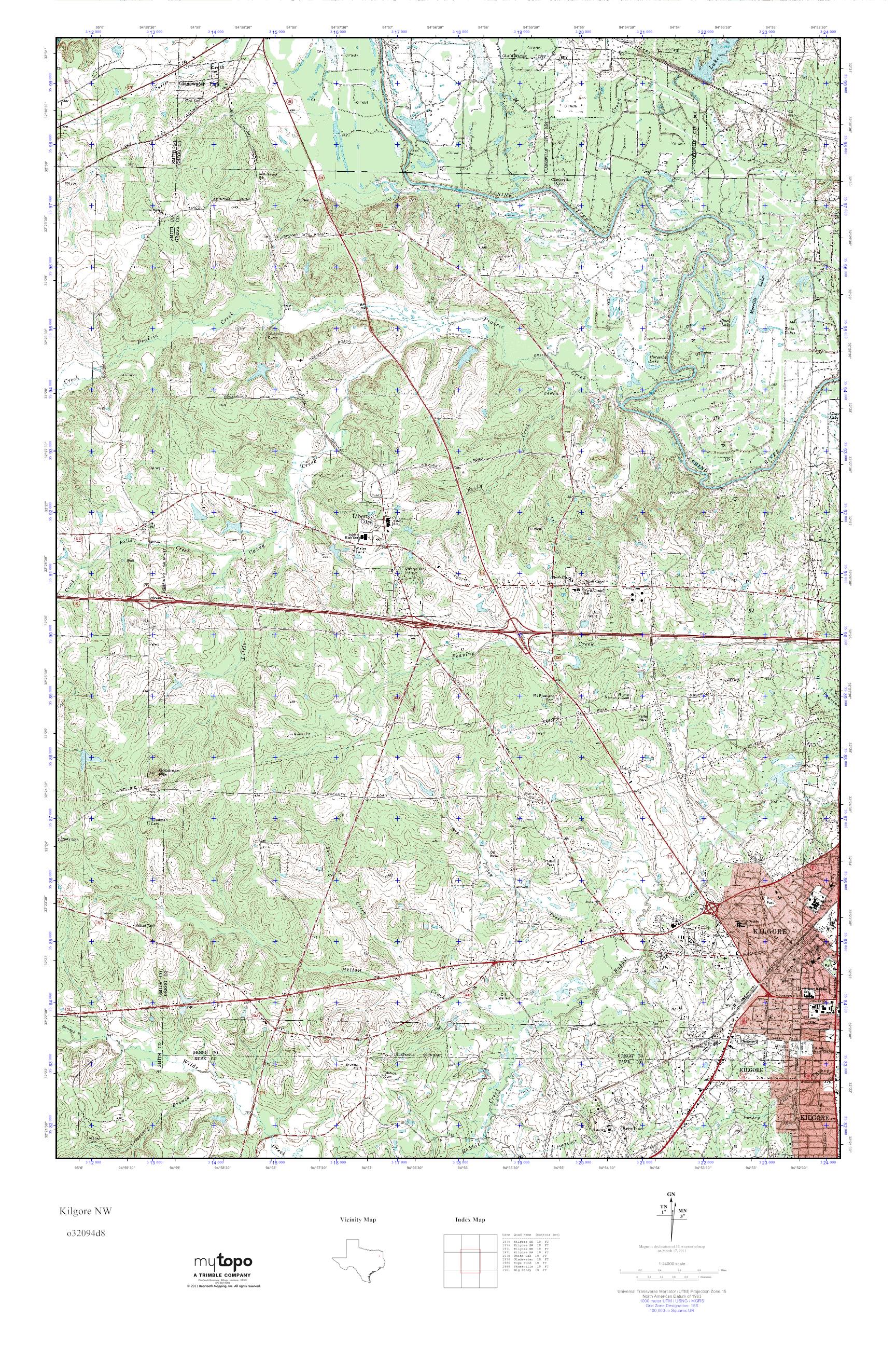 MyTopo Kilgore NW, Texas USGS Quad Topo Map