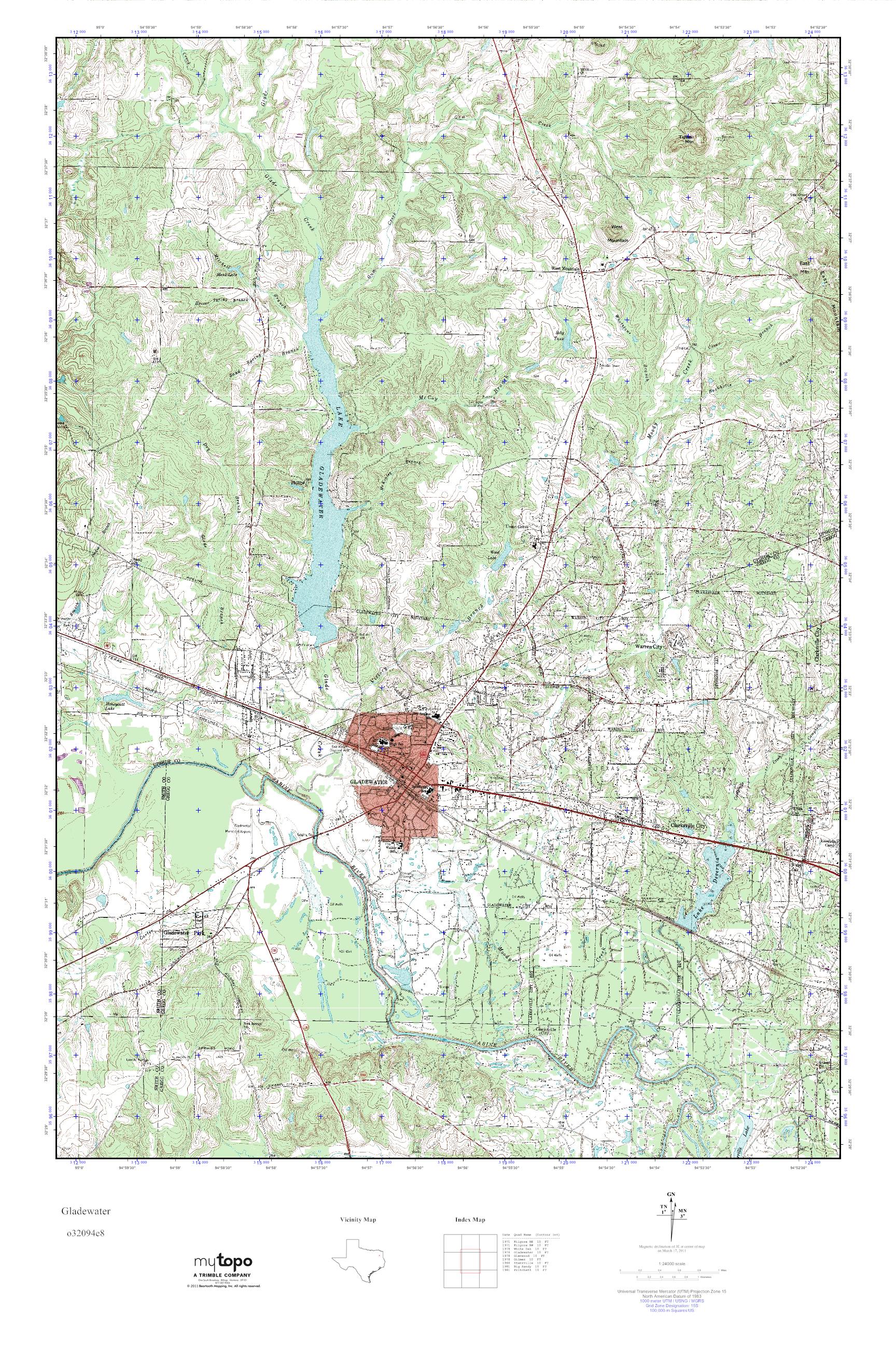 MyTopo Gladewater, Texas USGS Quad Topo Map