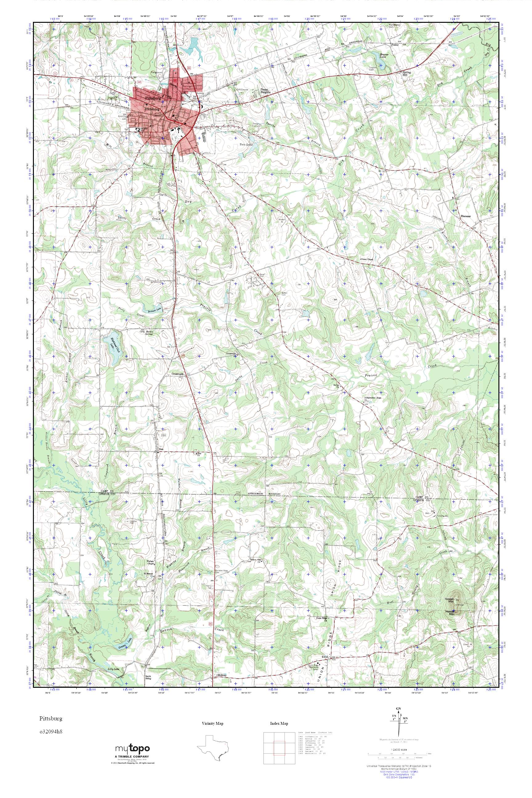 MyTopo Pittsburg, Texas USGS Quad Topo Map