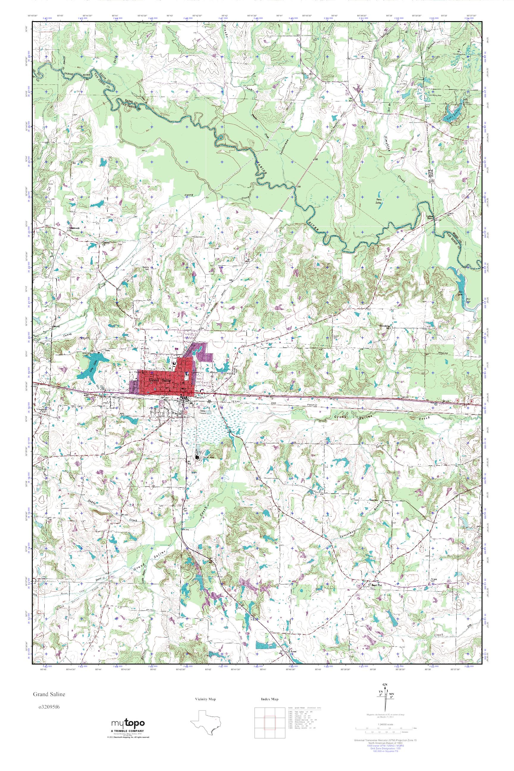 MyTopo Grand Saline, Texas USGS Quad Topo Map