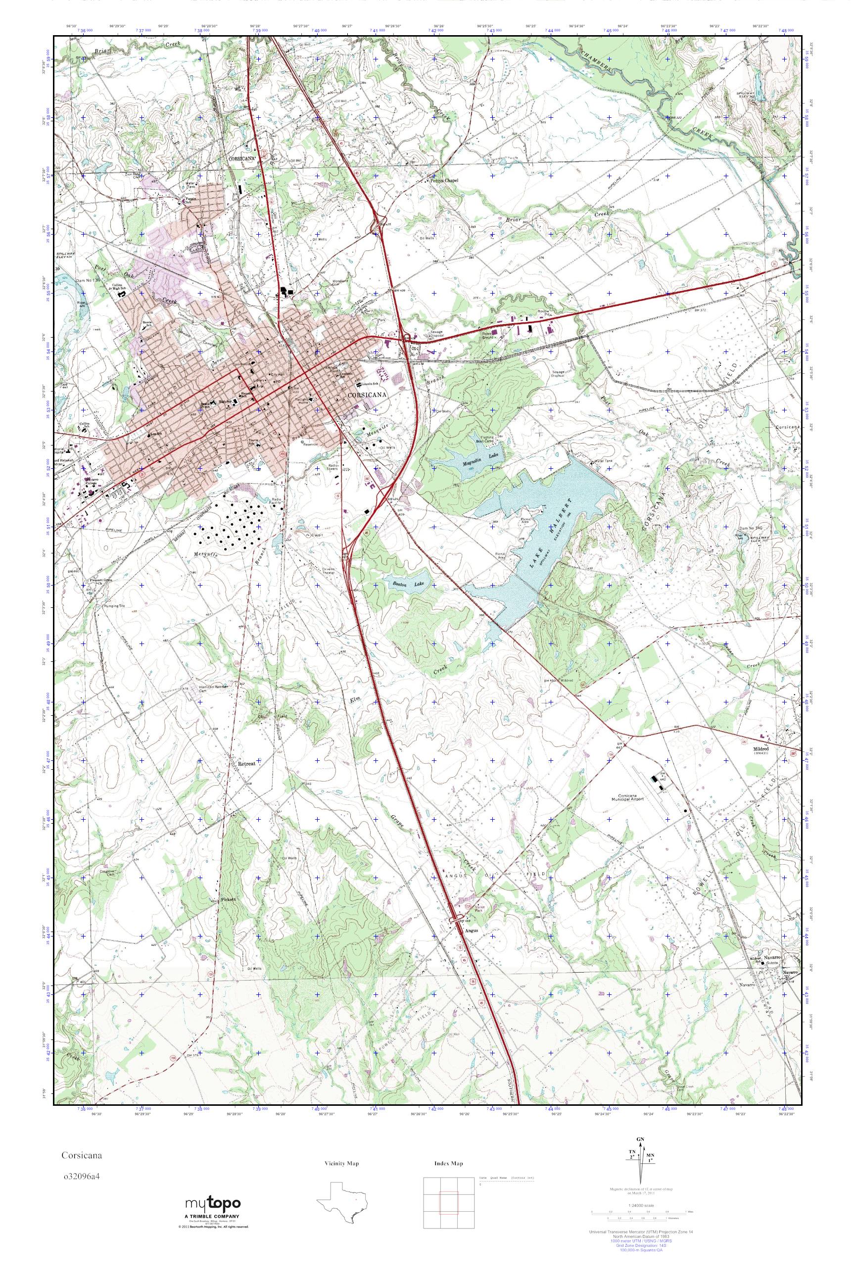 MyTopo Corsicana, Texas USGS Quad Topo Map