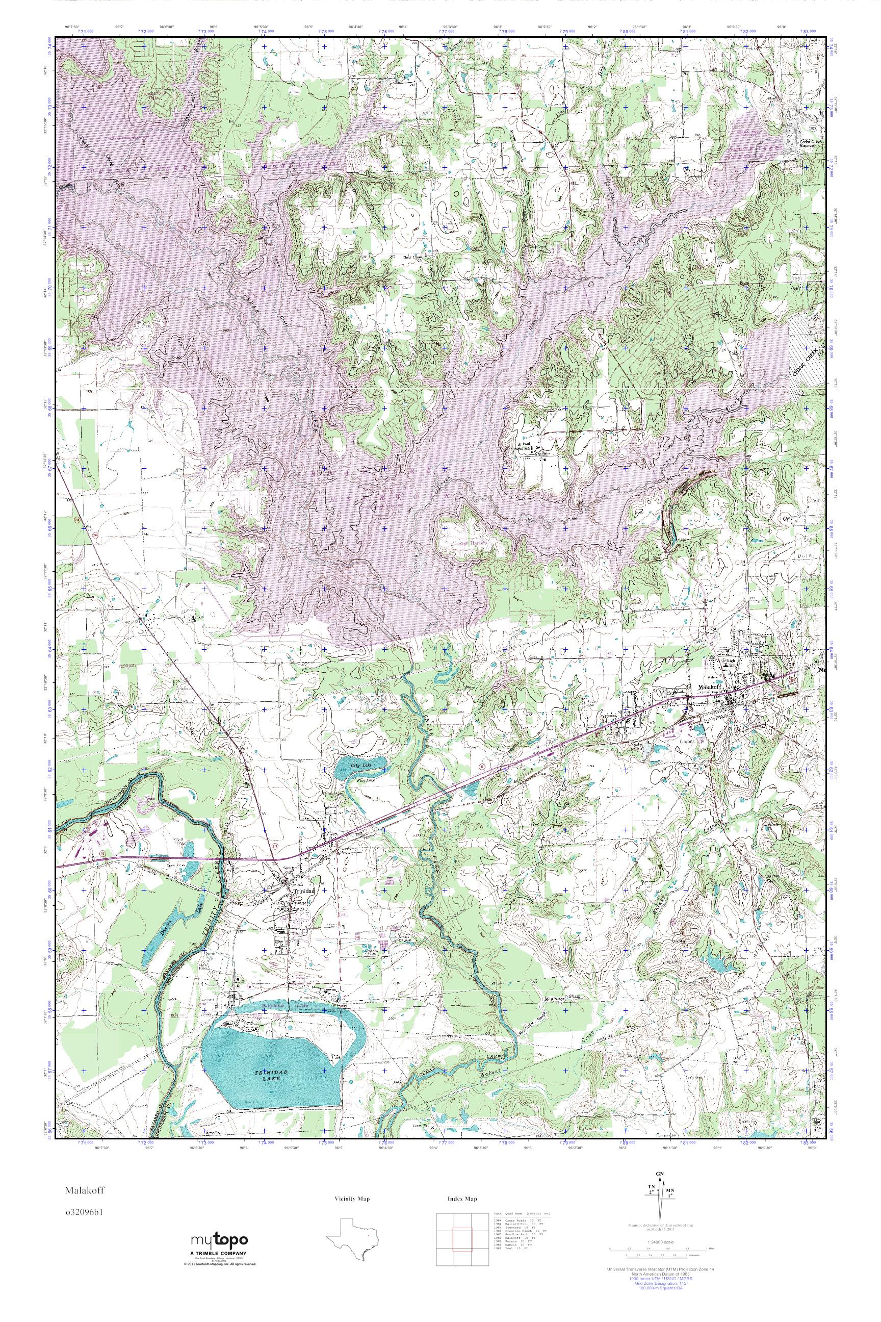 MyTopo Malakoff, Texas USGS Quad Topo Map