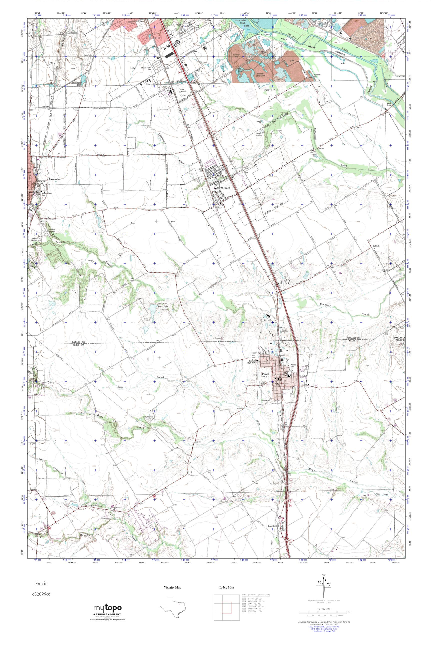 MyTopo Ferris, Texas USGS Quad Topo Map
