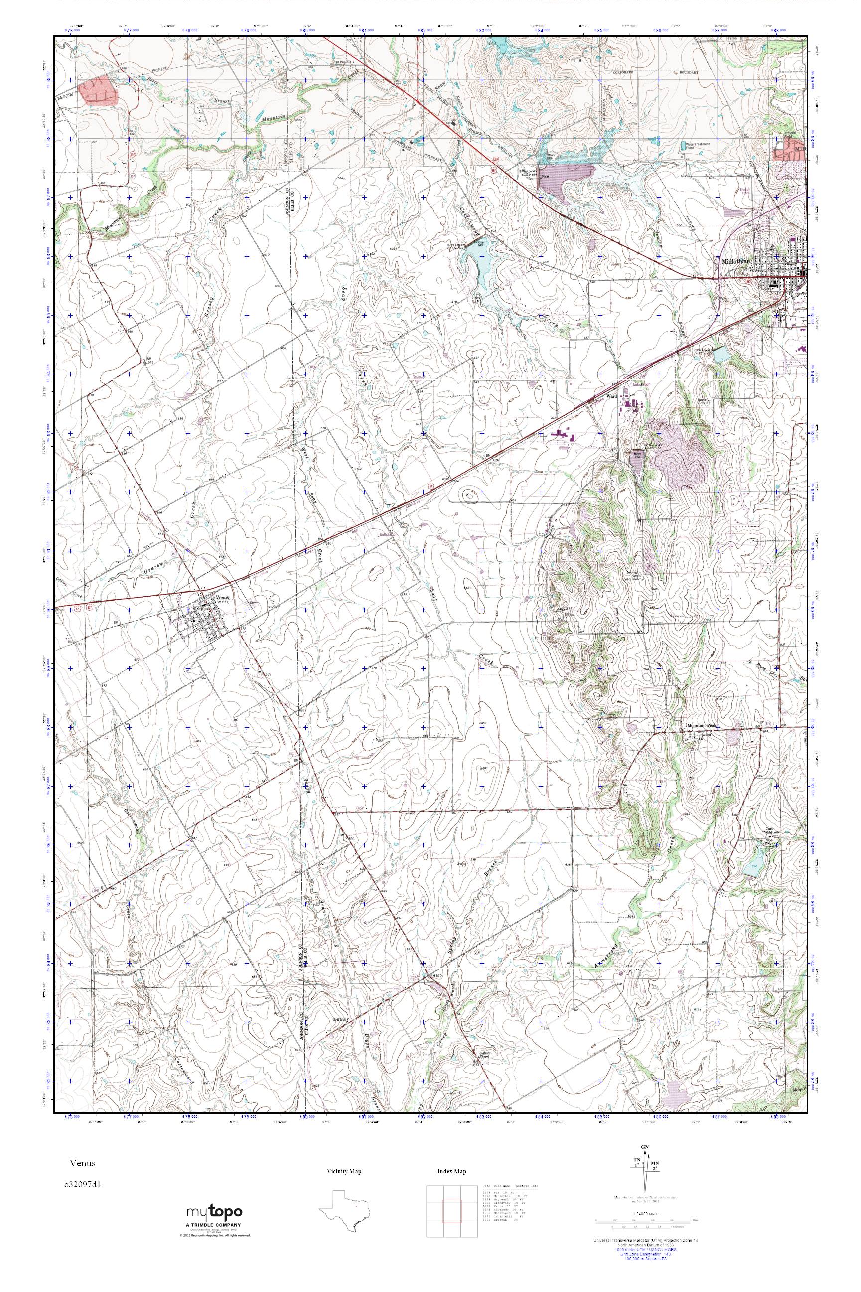MyTopo Venus, Texas USGS Quad Topo Map