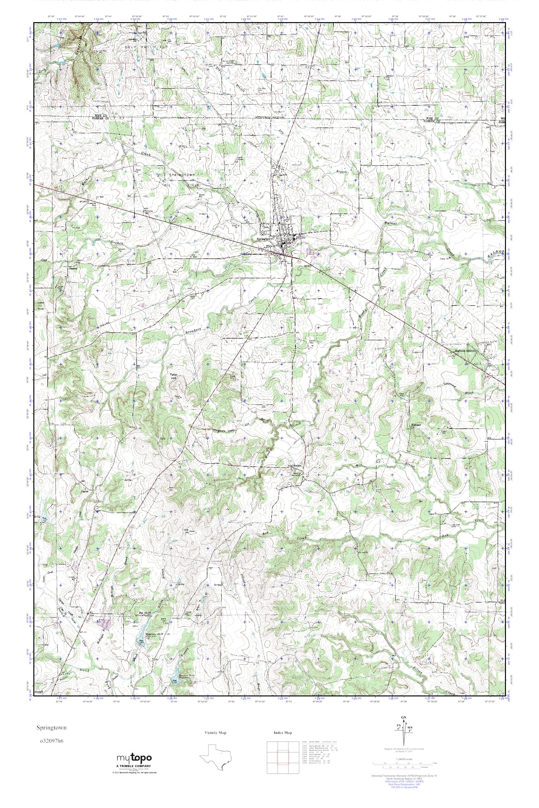 MyTopo Springtown, Texas USGS Quad Topo Map