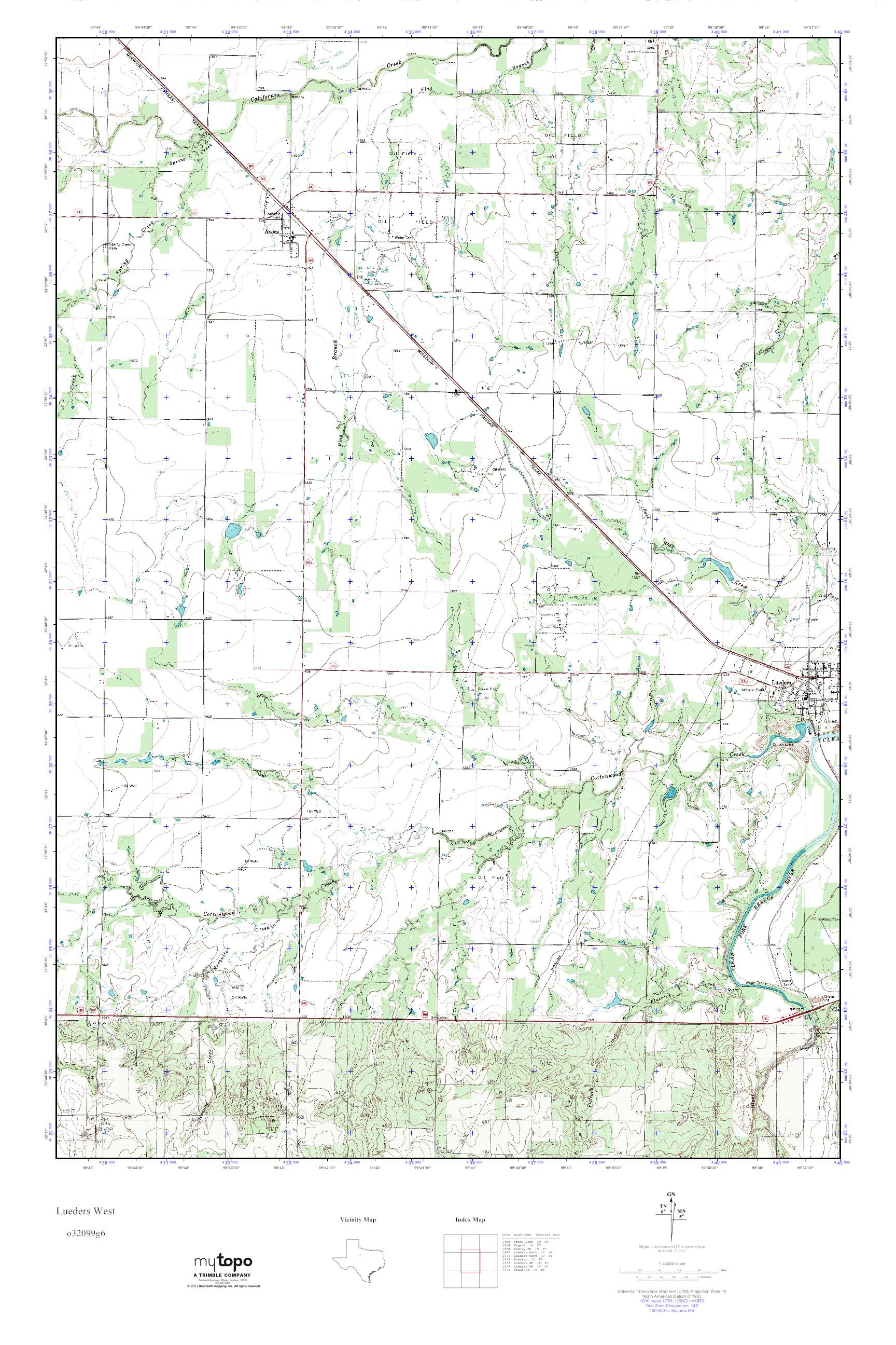 MyTopo Lueders West, Texas USGS Quad Topo Map