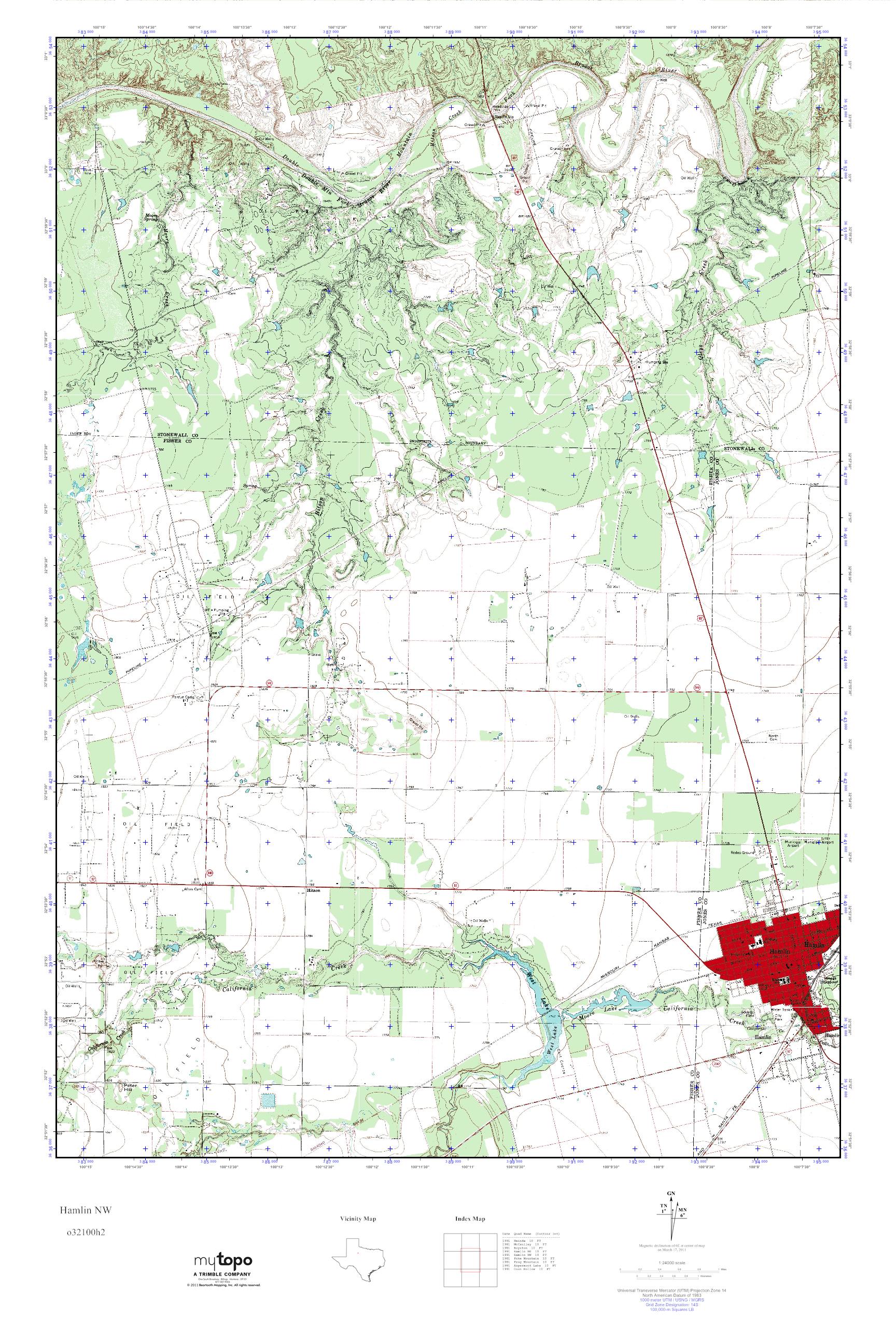 MyTopo Hamlin NW, Texas USGS Quad Topo Map