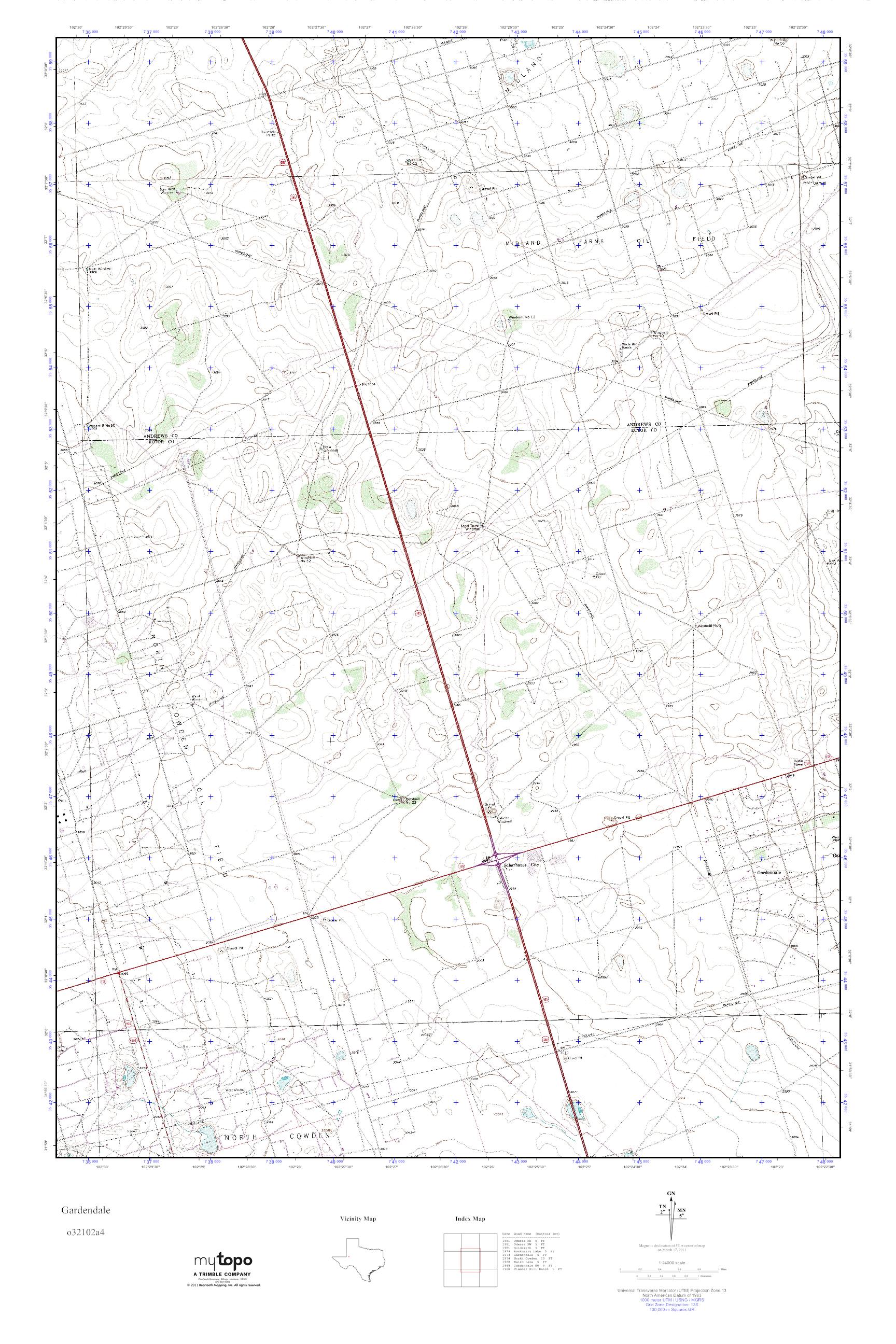 MyTopo Gardendale, Texas USGS Quad Topo Map