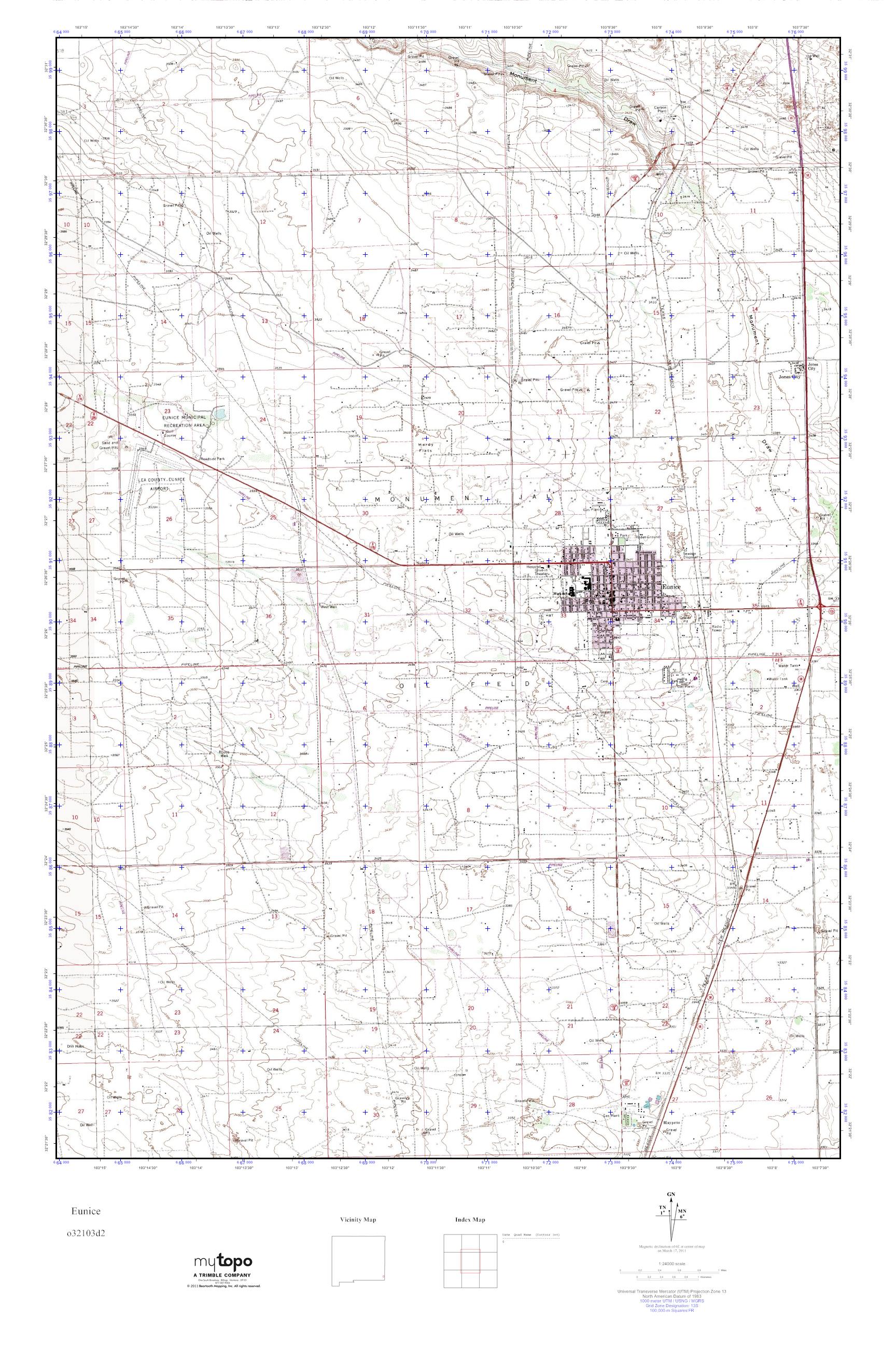 MyTopo Eunice, New Mexico USGS Quad Topo Map