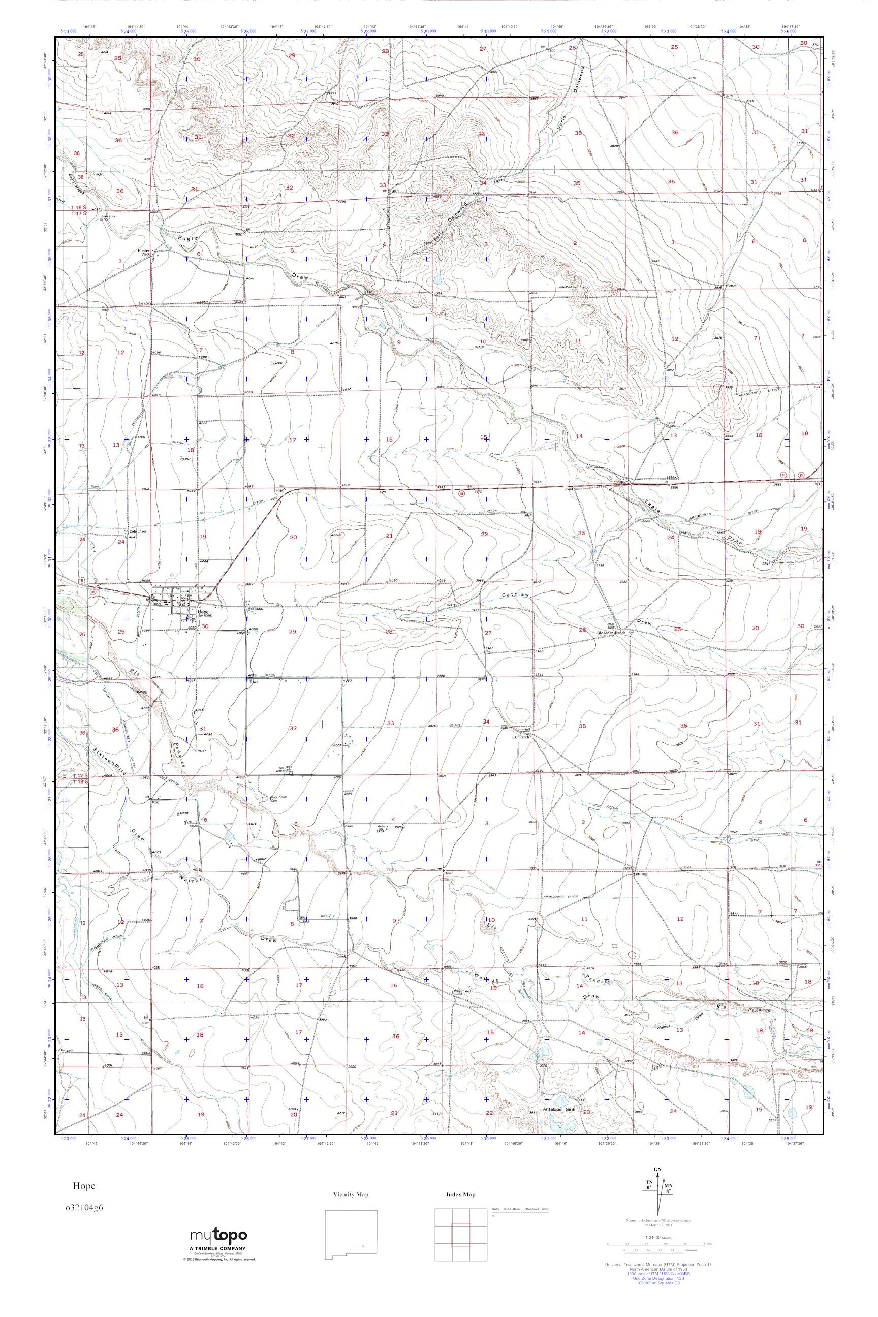 MyTopo Hope, New Mexico USGS Quad Topo Map