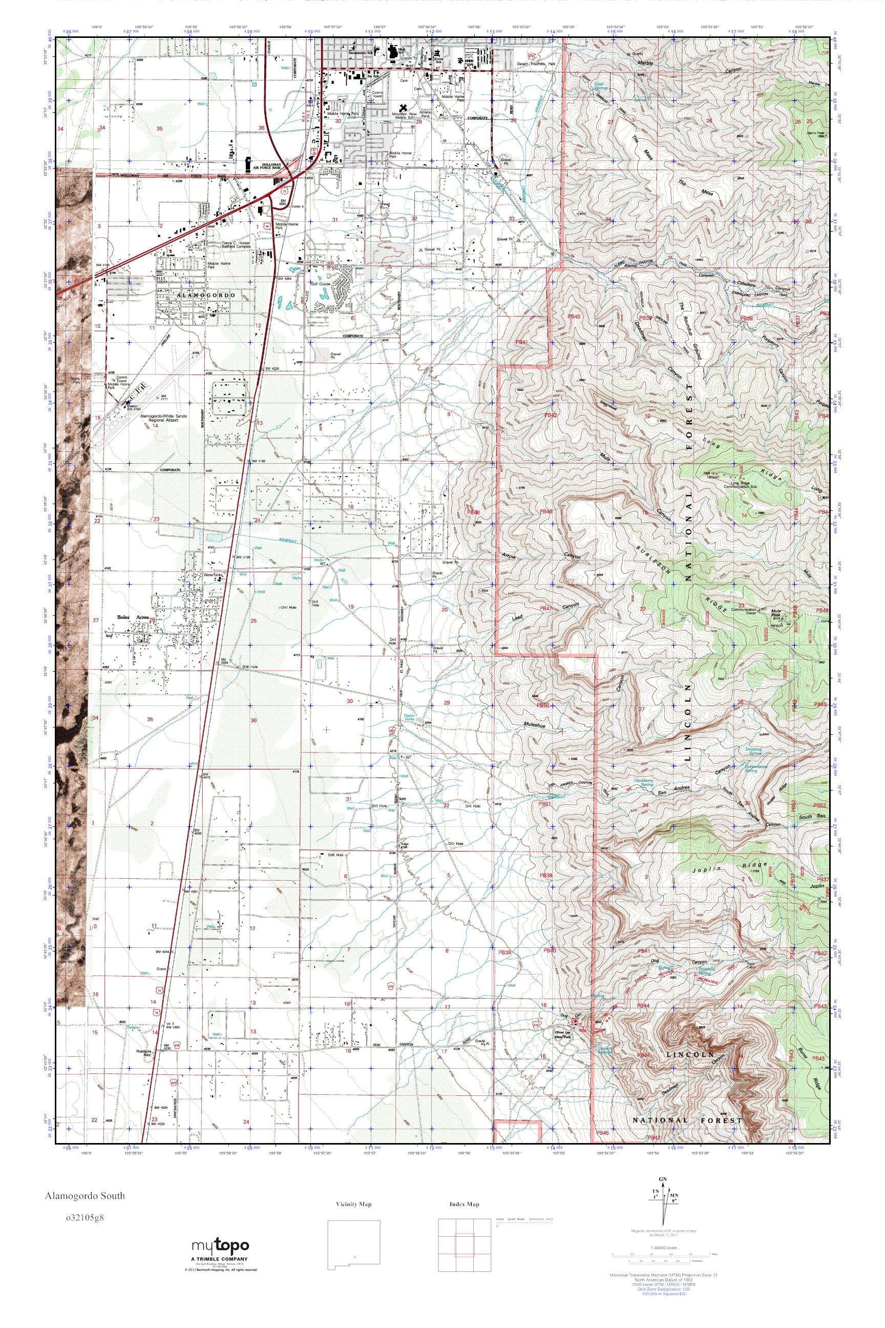MyTopo Alamogordo South, New Mexico USGS Quad Topo Map