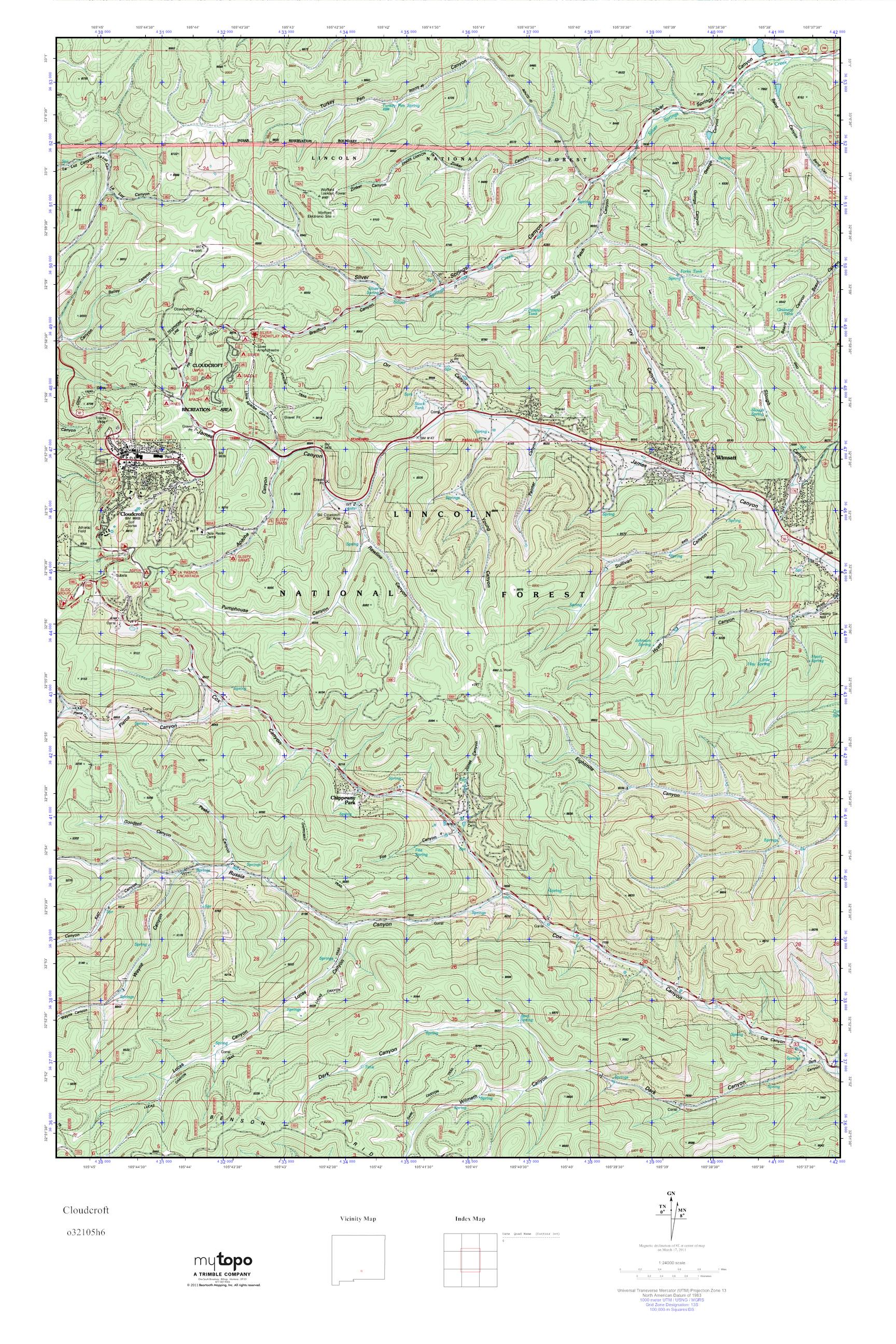 MyTopo Cloudcroft, New Mexico USGS Quad Topo Map