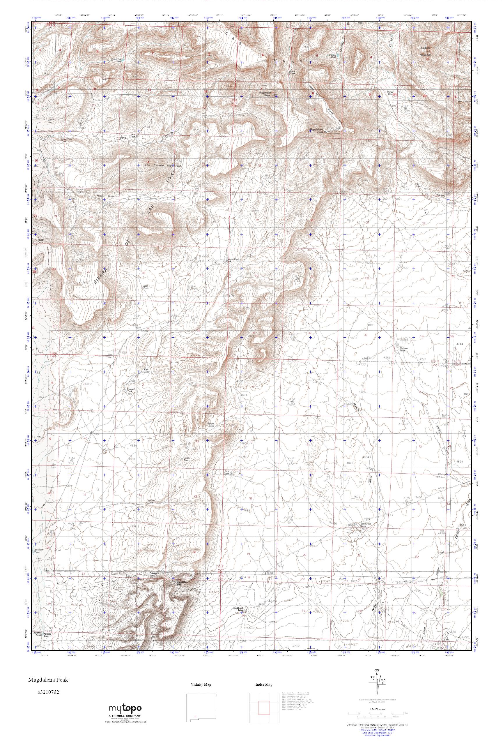 MyTopo Magdalena Peak, New Mexico USGS Quad Topo Map