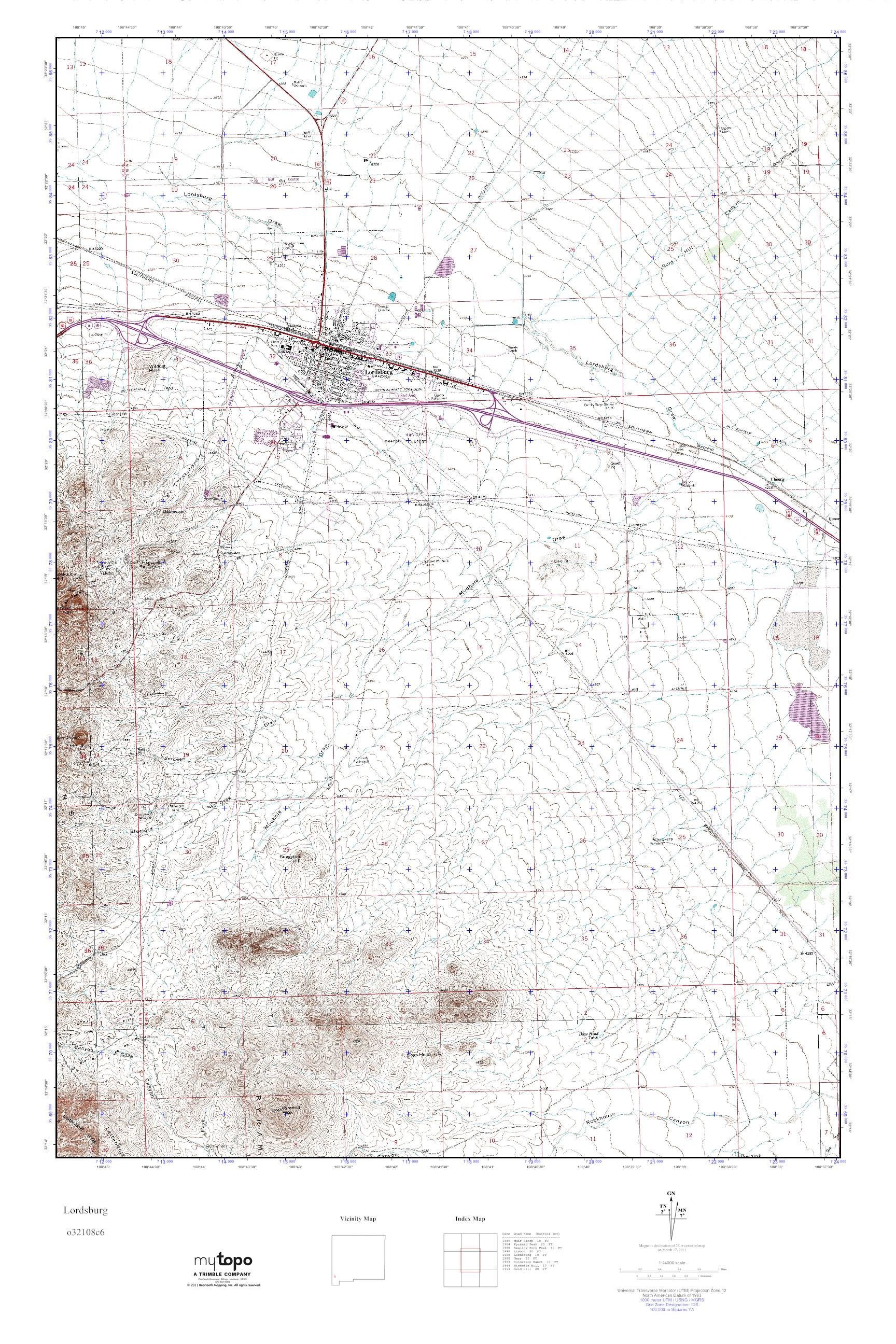 MyTopo Lordsburg, New Mexico USGS Quad Topo Map