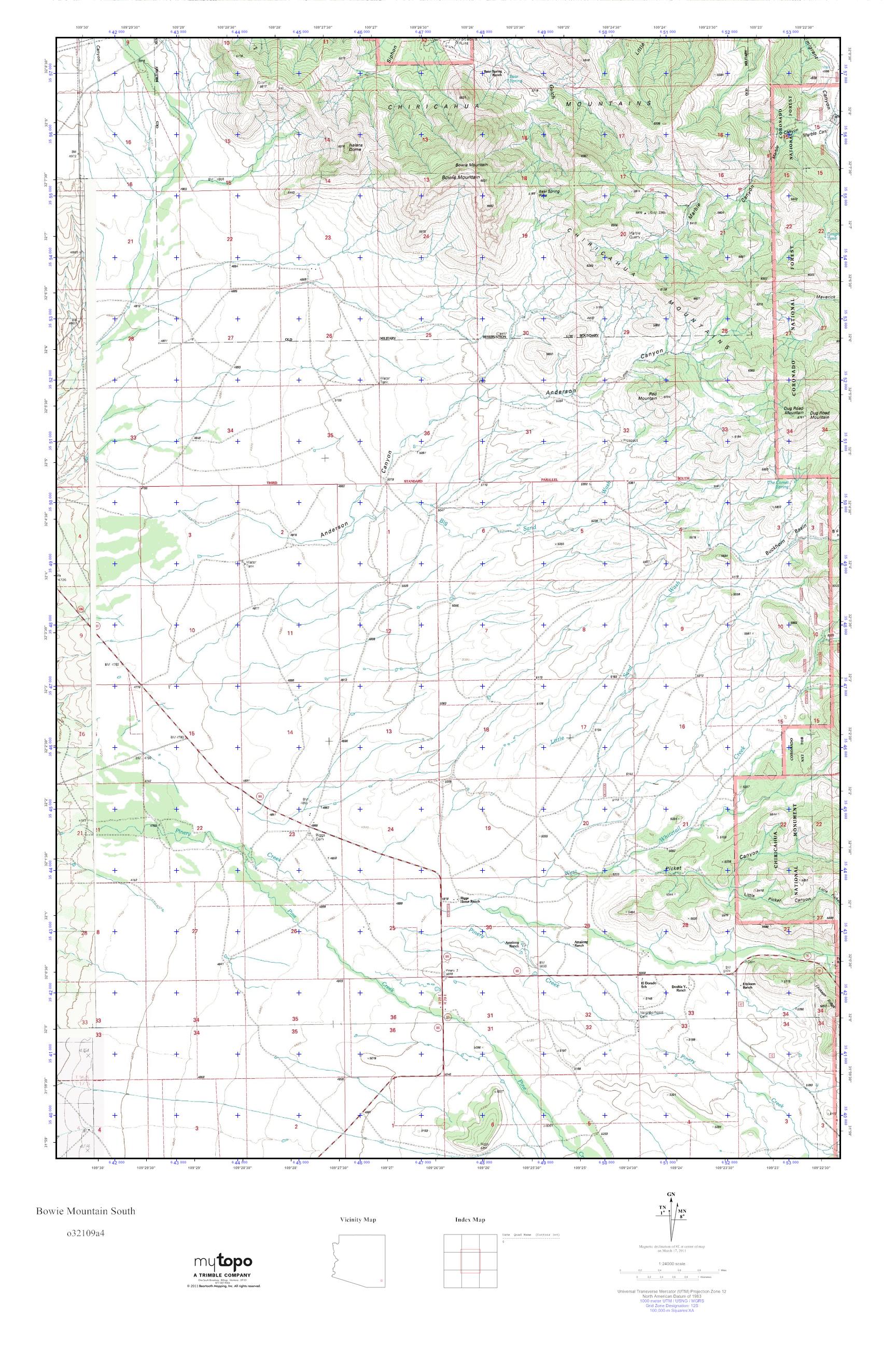 MyTopo Bowie Mountain South, Arizona USGS Quad Topo Map
