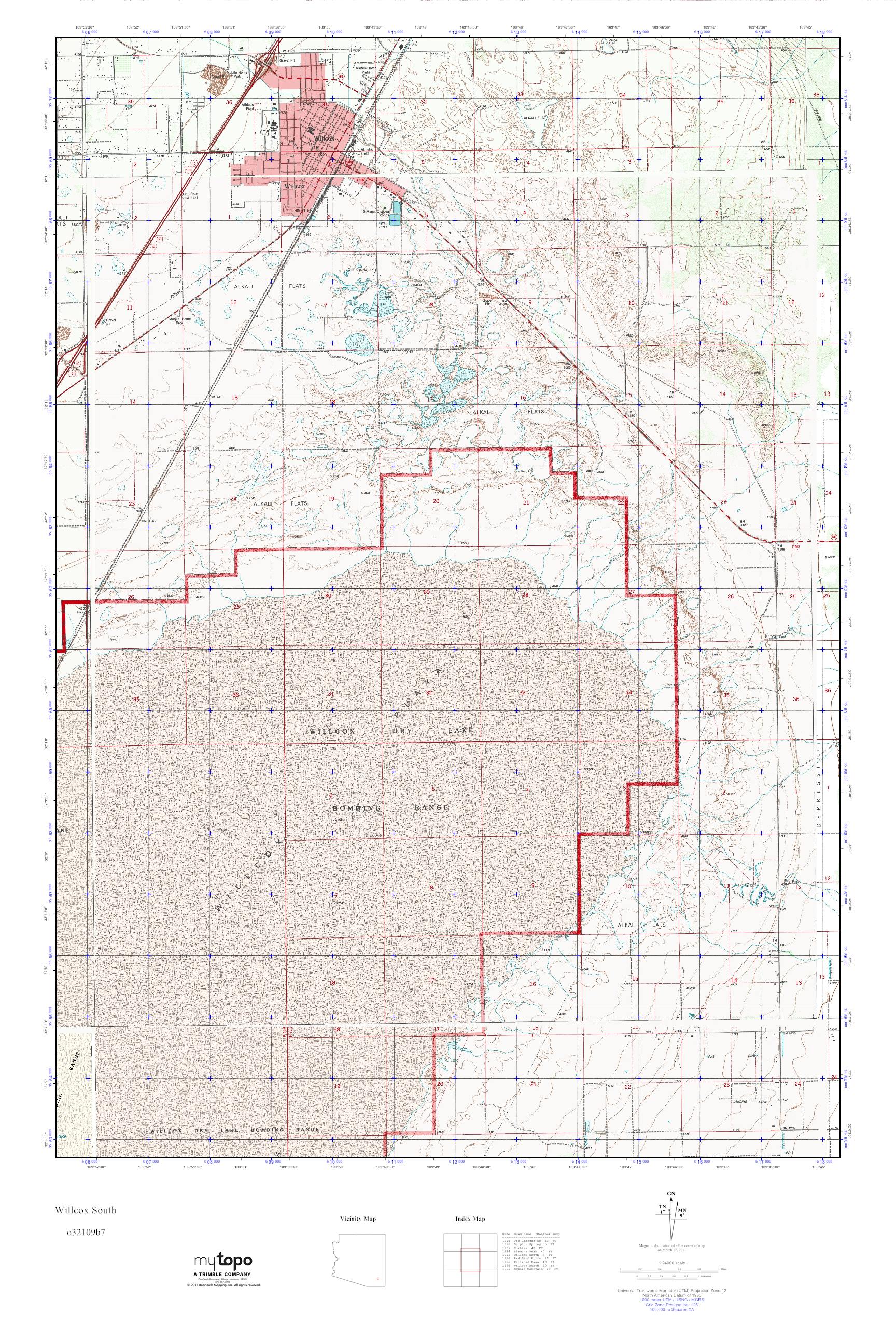 MyTopo Willcox South, Arizona USGS Quad Topo Map