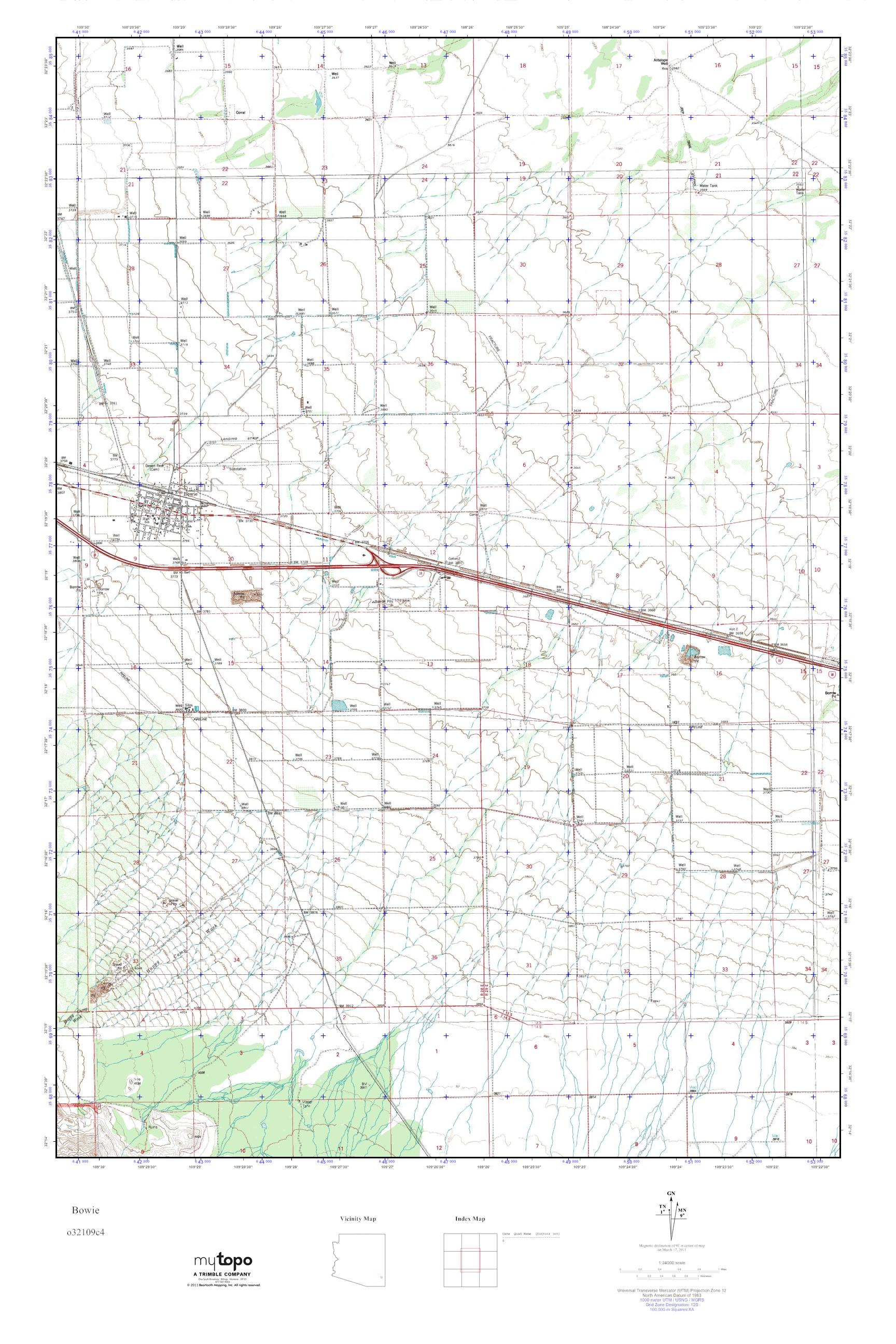 MyTopo Bowie, Arizona USGS Quad Topo Map