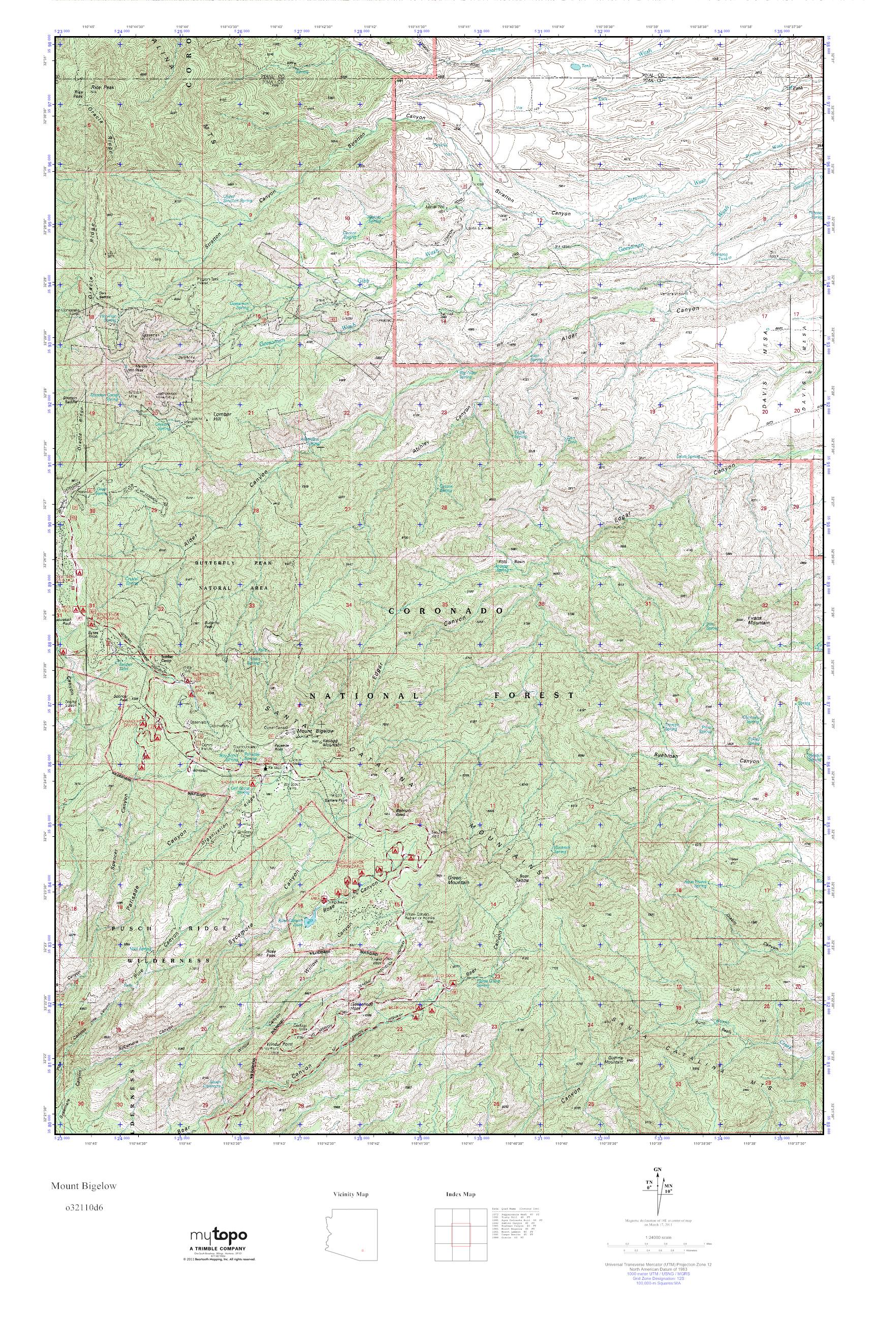 MyTopo Mount Bigelow, Arizona USGS Quad Topo Map