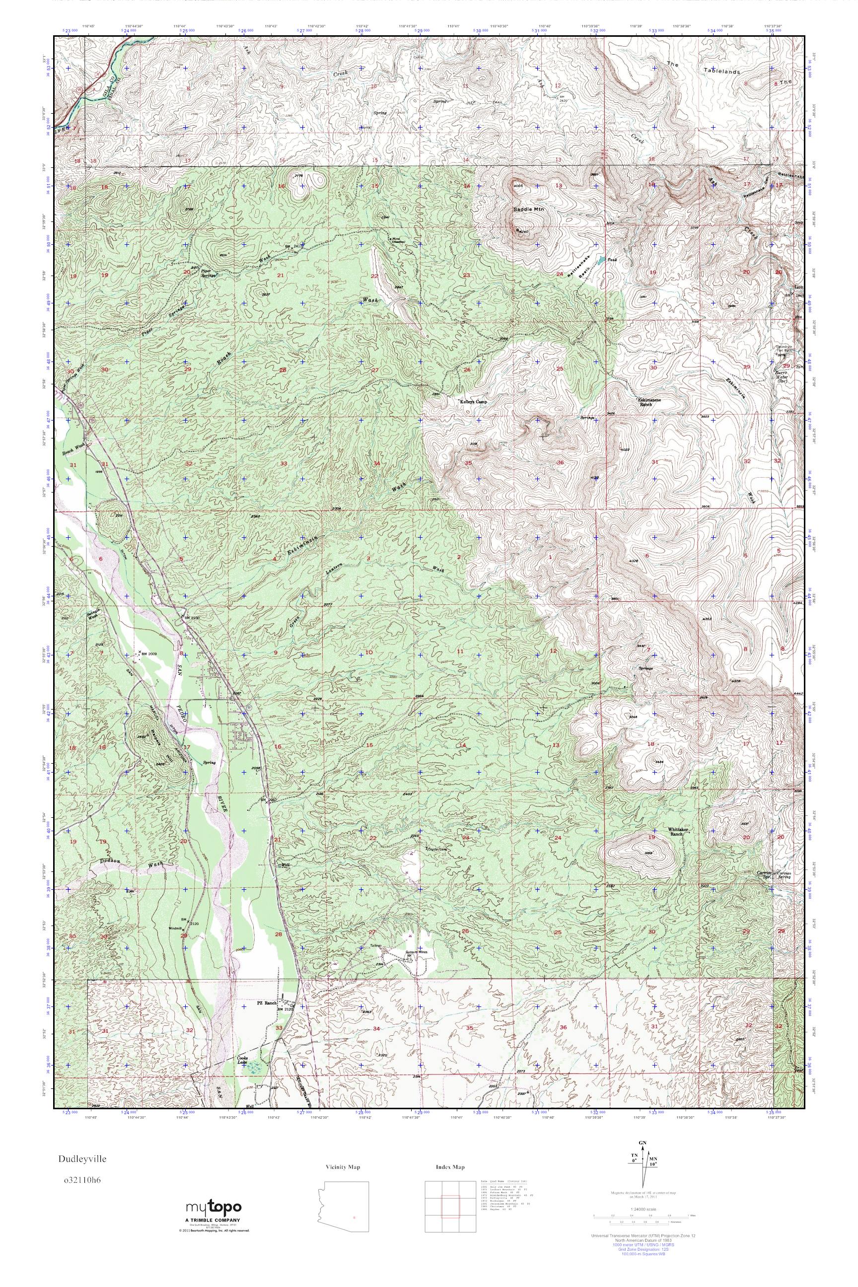 MyTopo Dudleyville, Arizona USGS Quad Topo Map