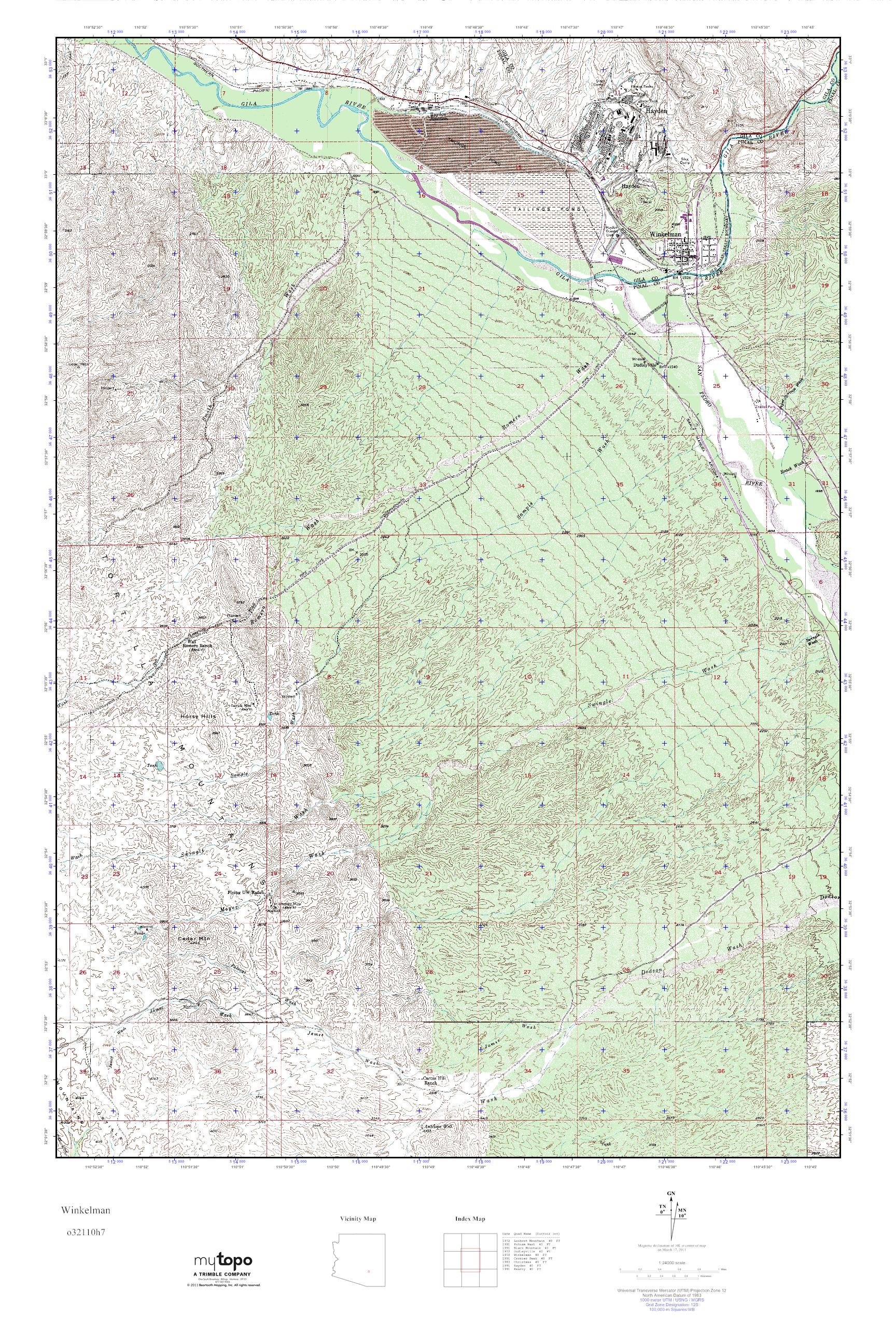 MyTopo Winkelman, Arizona USGS Quad Topo Map