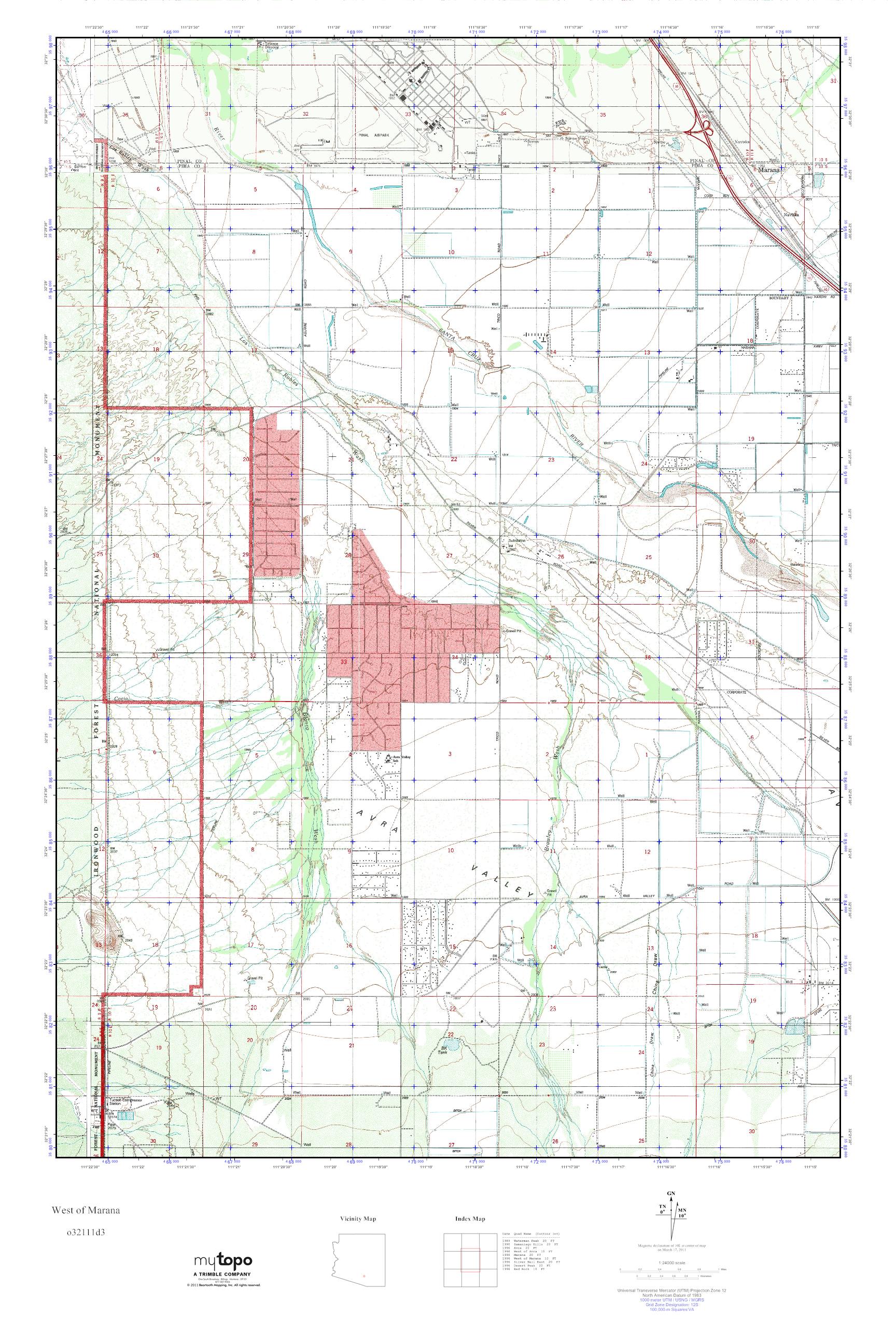 MyTopo West of Marana, Arizona USGS Quad Topo Map