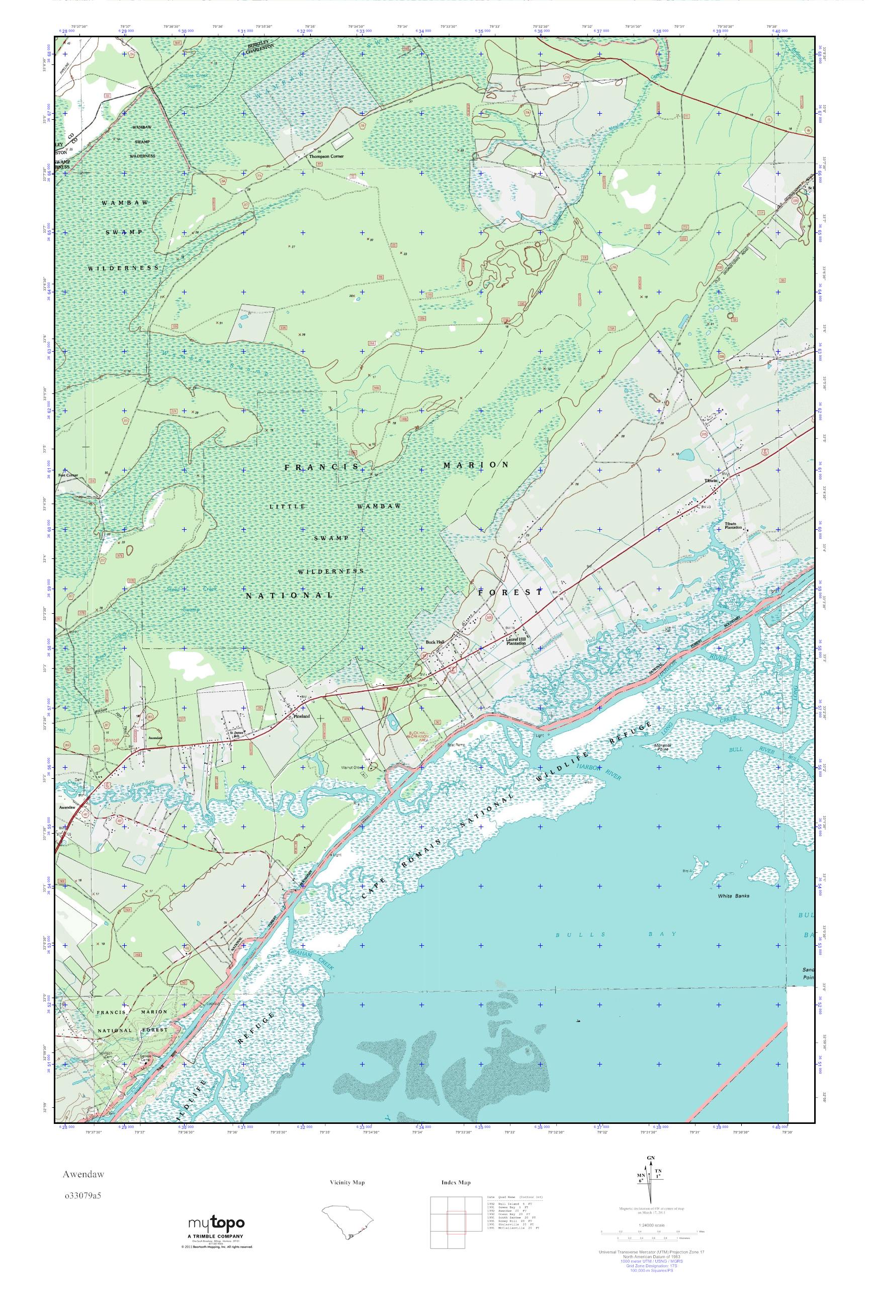MyTopo Awendaw, South Carolina USGS Quad Topo Map