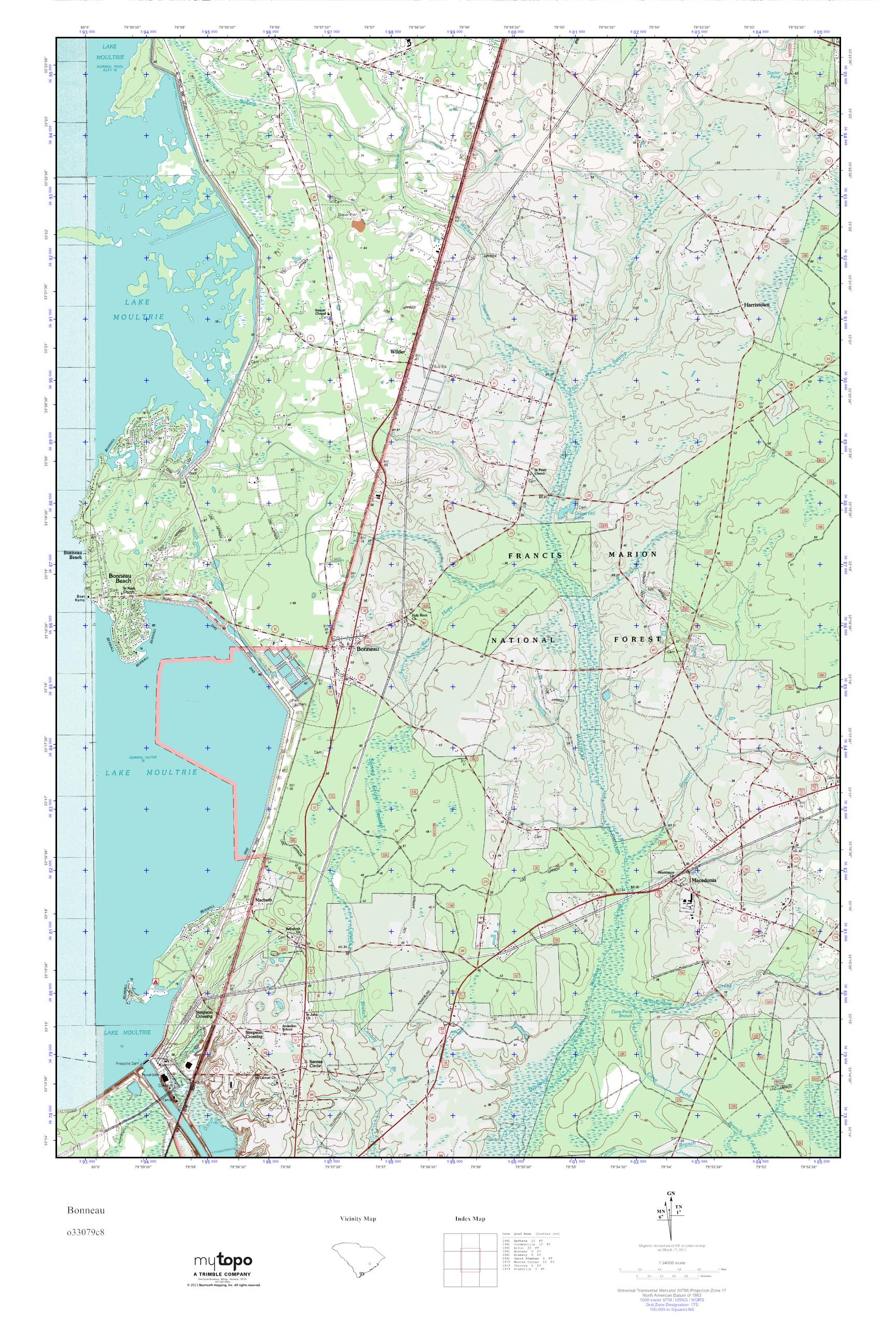 MyTopo Bonneau, South Carolina USGS Quad Topo Map