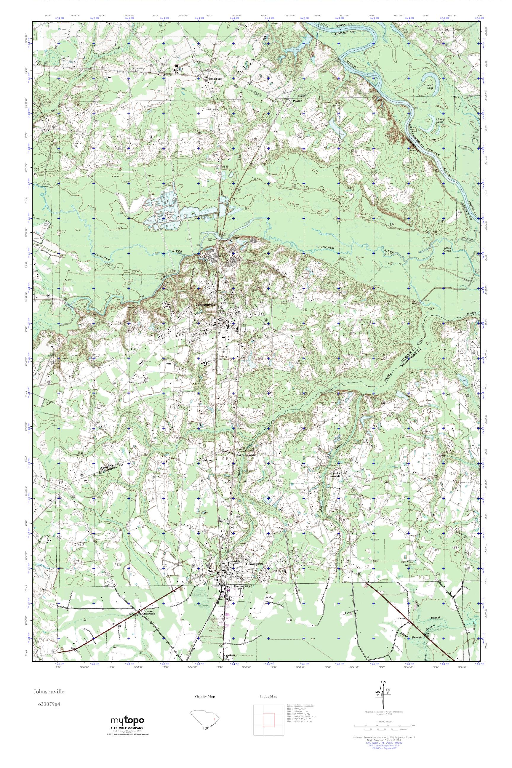 MyTopo Johnsonville, South Carolina USGS Quad Topo Map