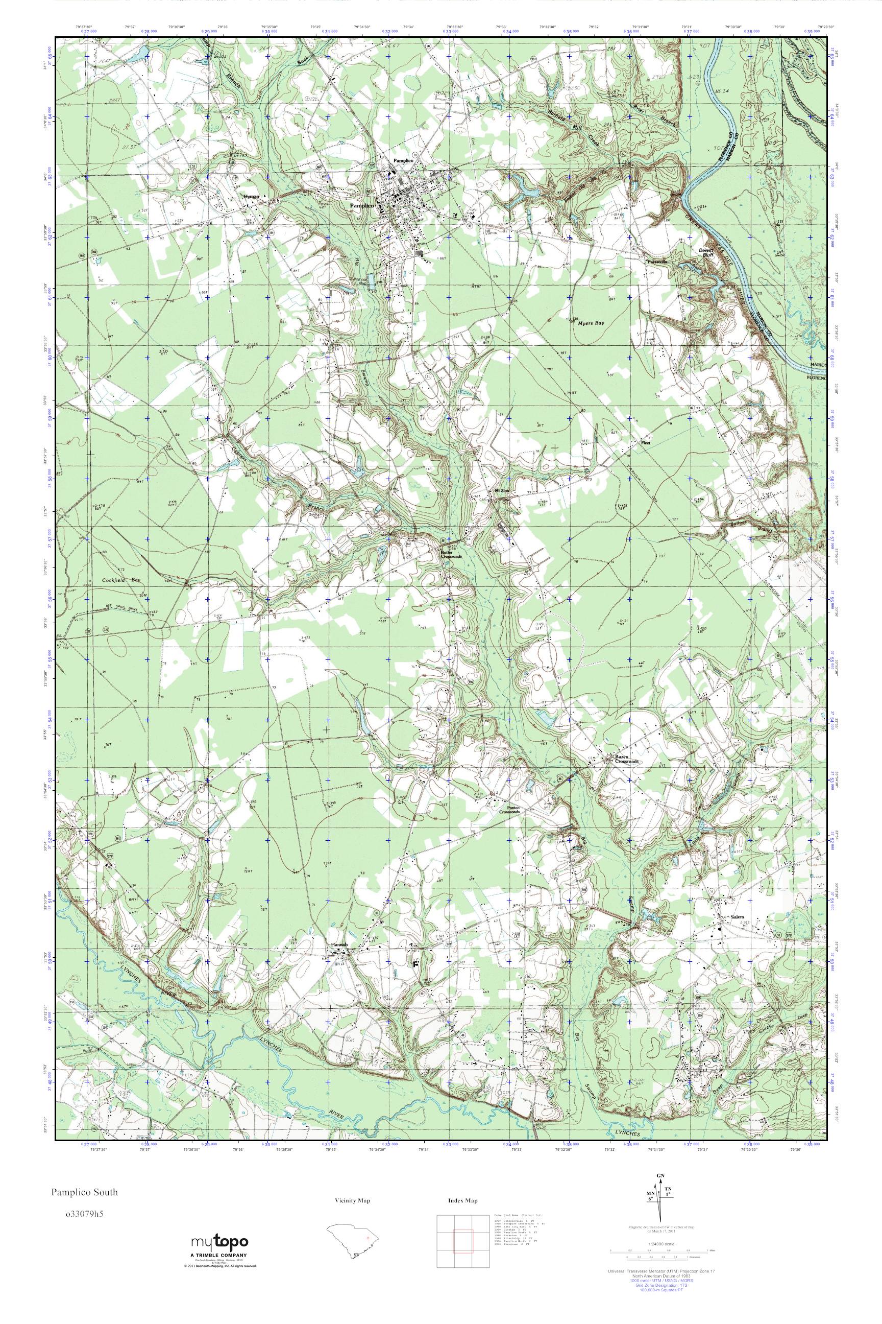 MyTopo Pamplico South, South Carolina USGS Quad Topo Map