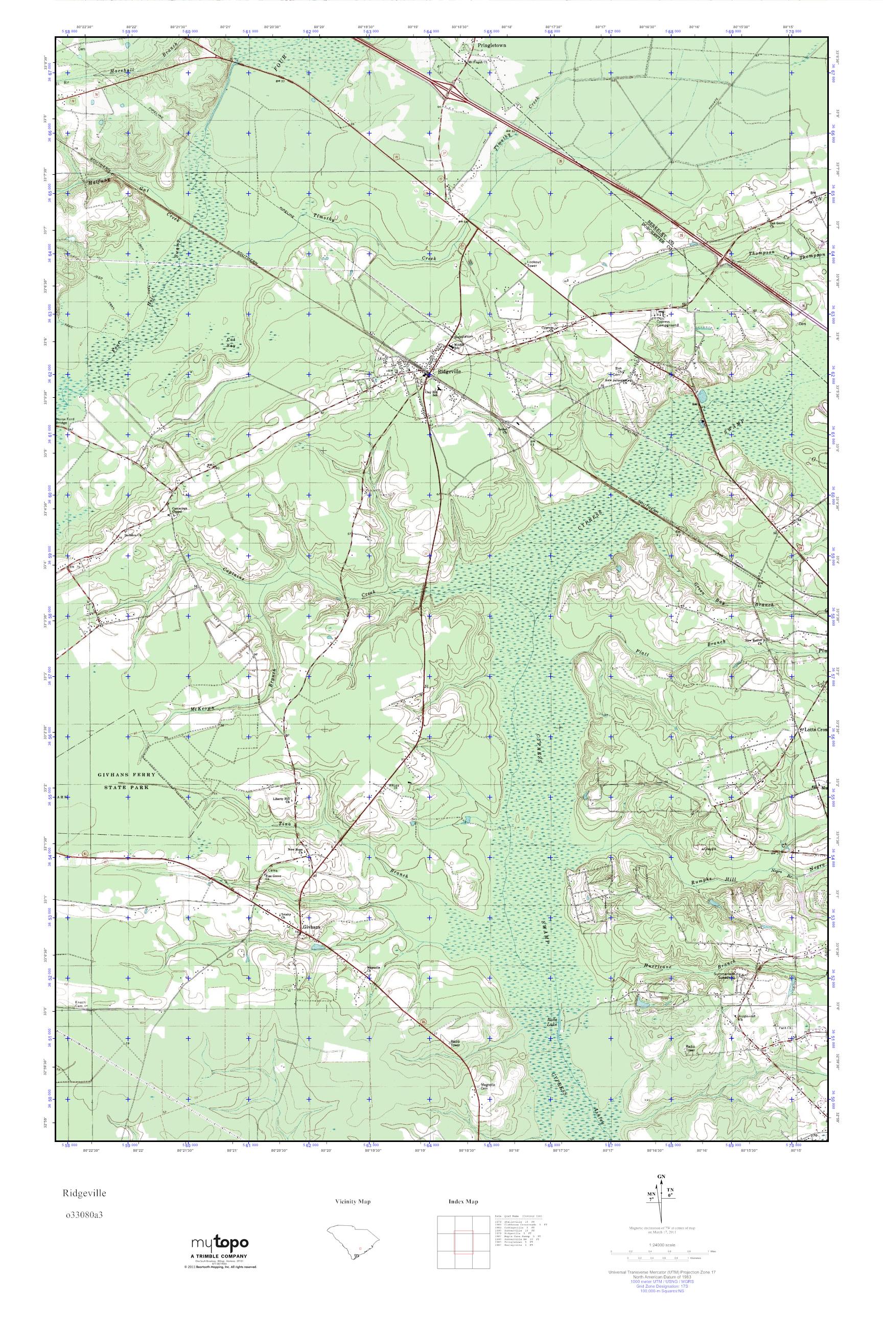 MyTopo Ridgeville, South Carolina USGS Quad Topo Map