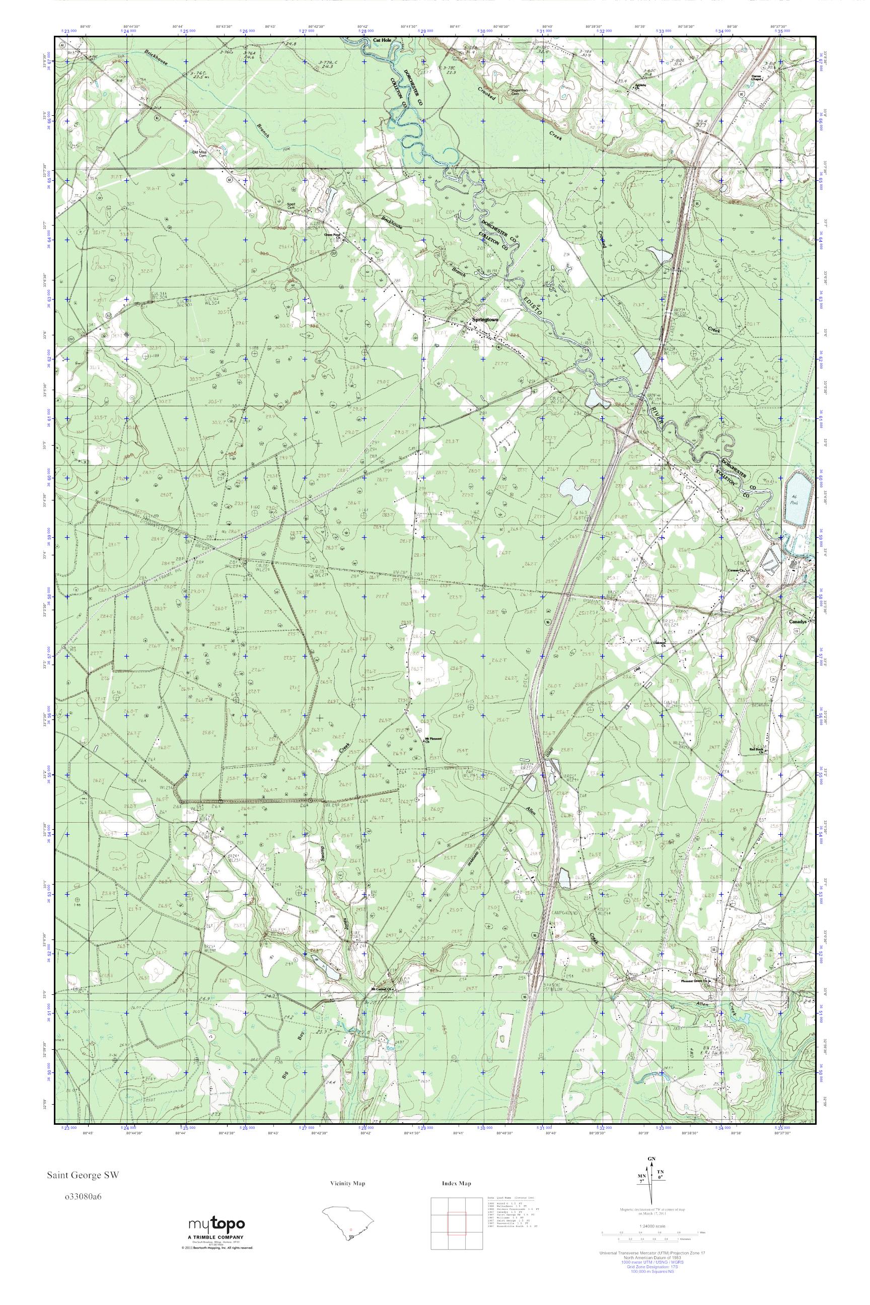 MyTopo Saint SW, South Carolina USGS Quad Topo Map