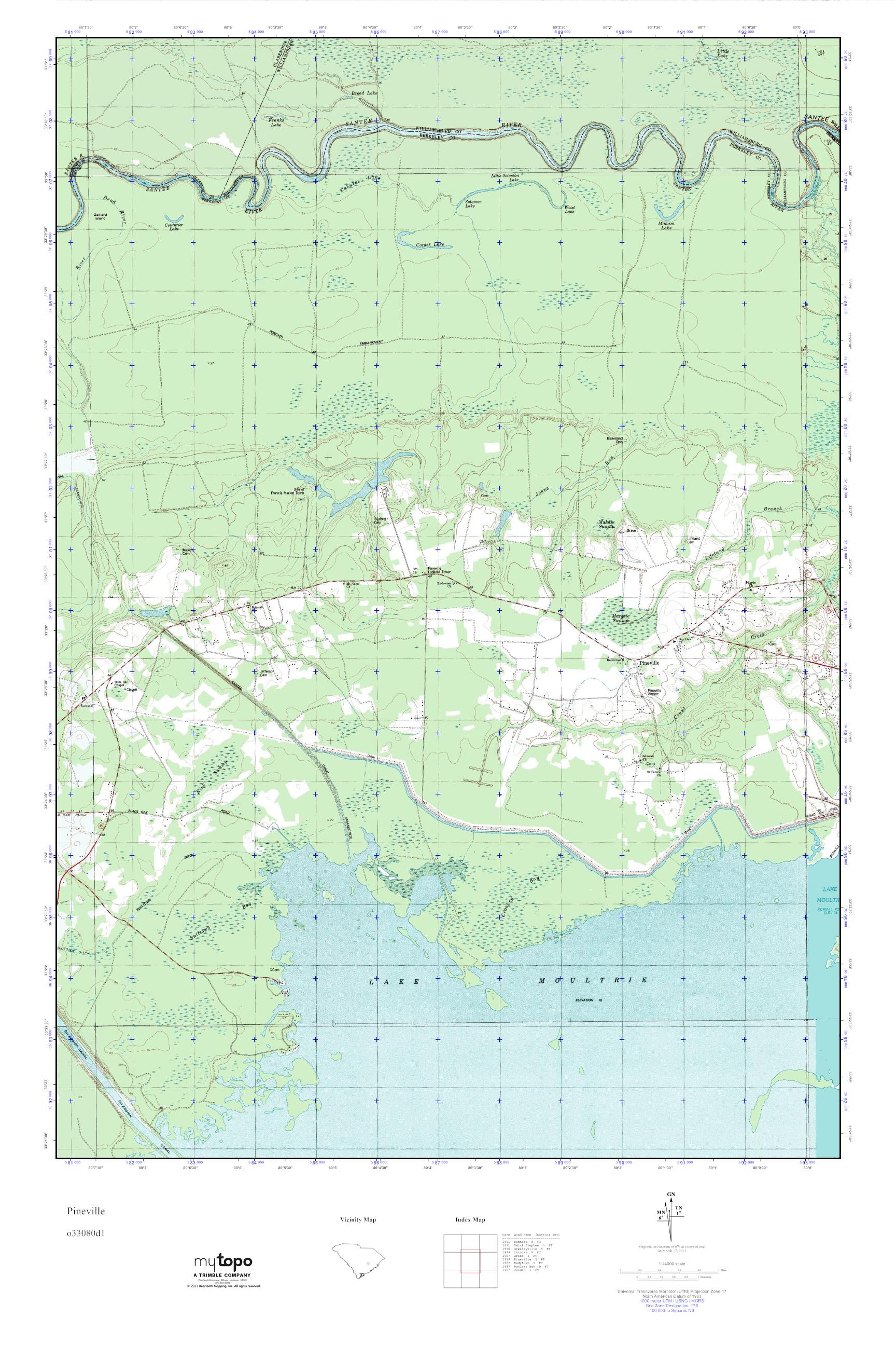 MyTopo Pineville, South Carolina USGS Quad Topo Map