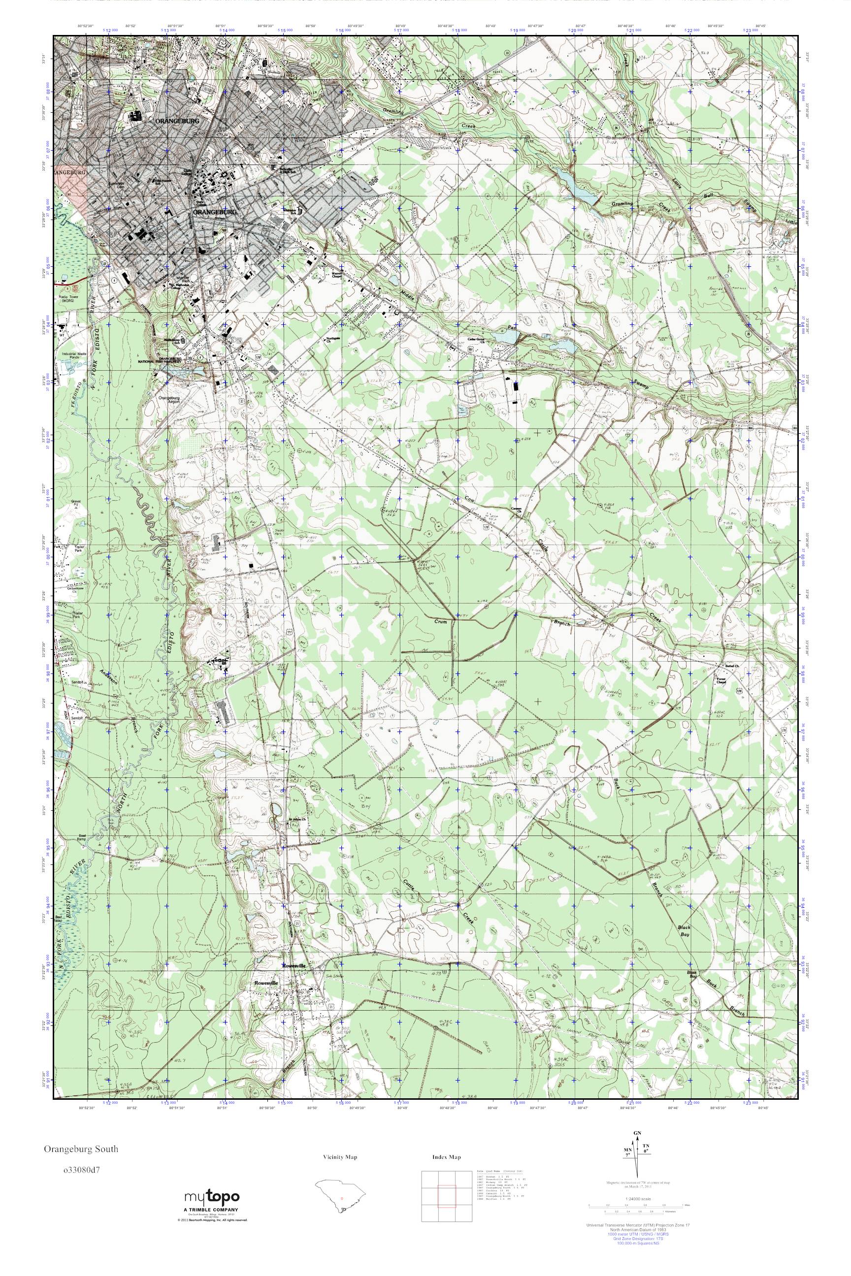MyTopo Orangeburg South, South Carolina USGS Quad Topo Map