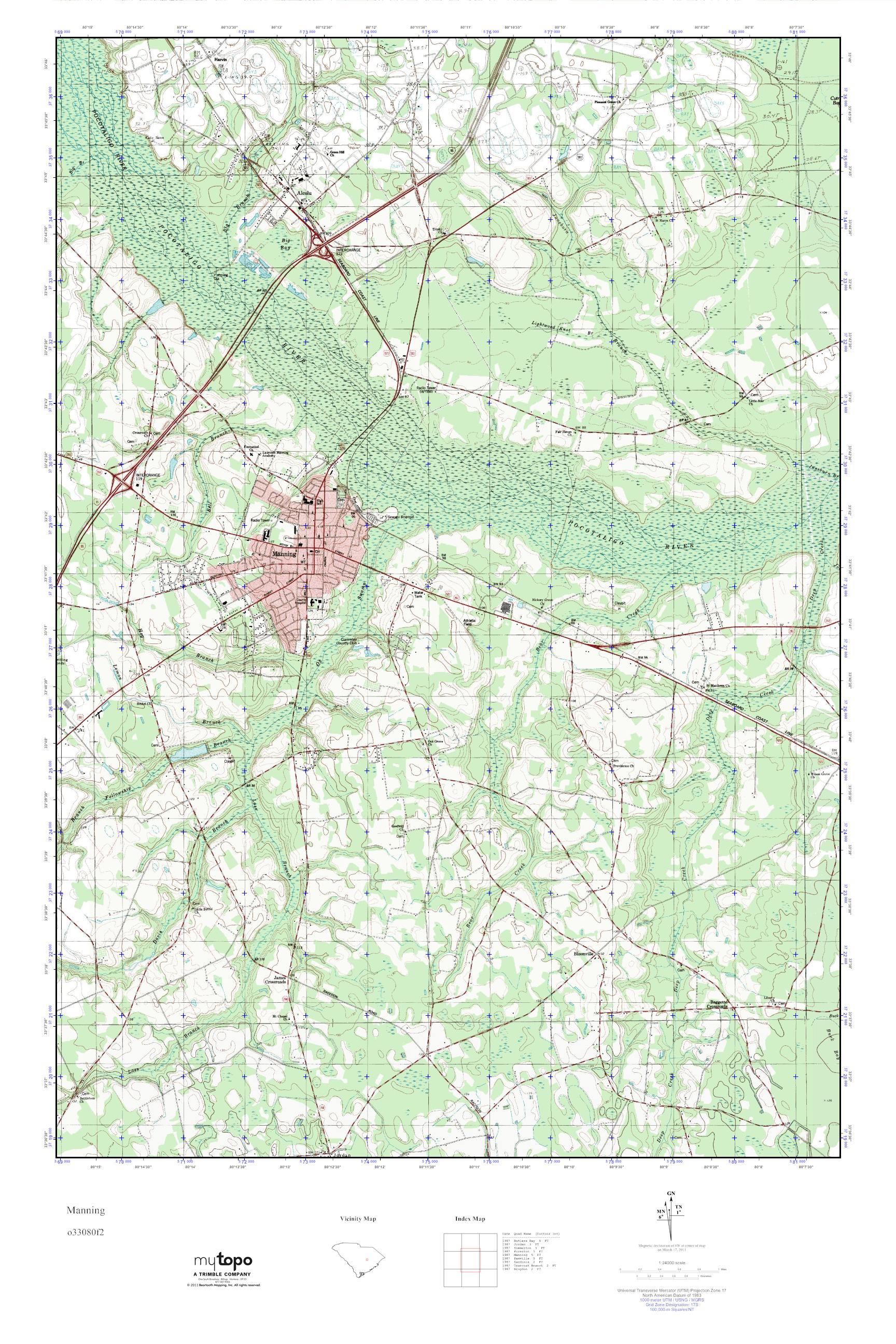 MyTopo Manning, South Carolina USGS Quad Topo Map